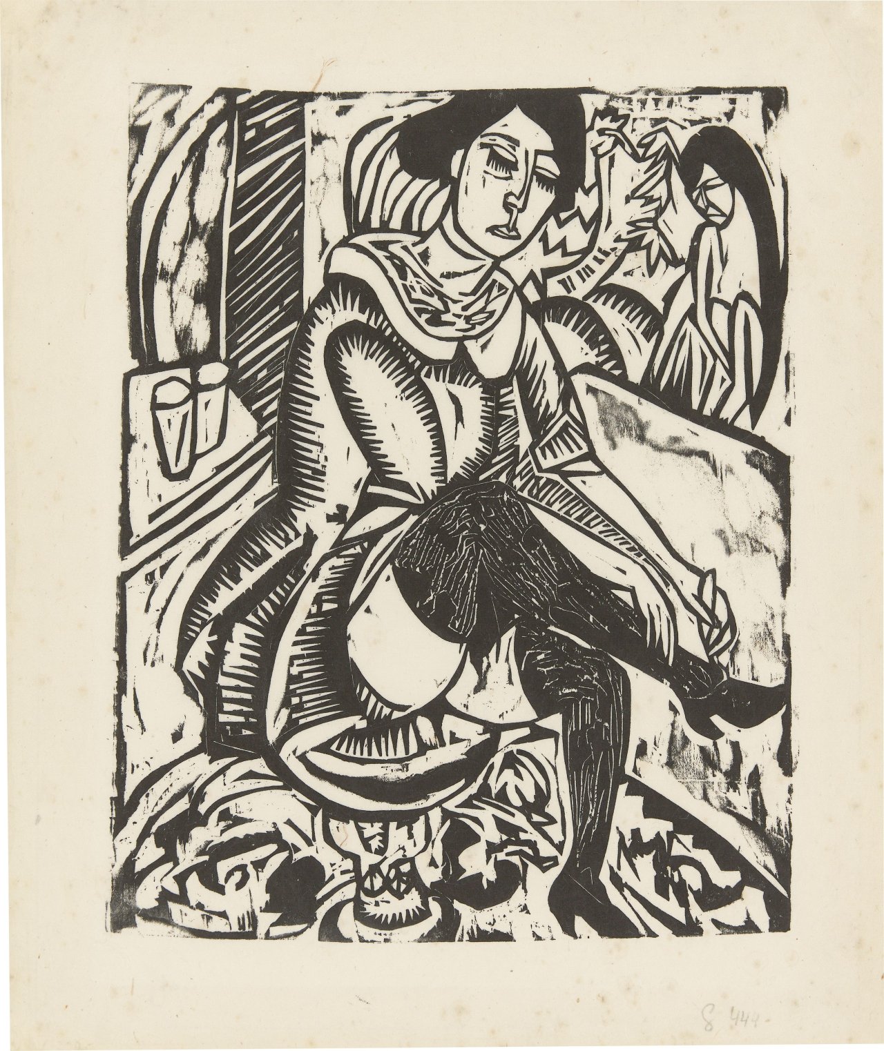 This picture shows the following artwork: Ernst Ludwig Kirchner. ”Frau, Schuh zuknöpfend”. 1912/13.