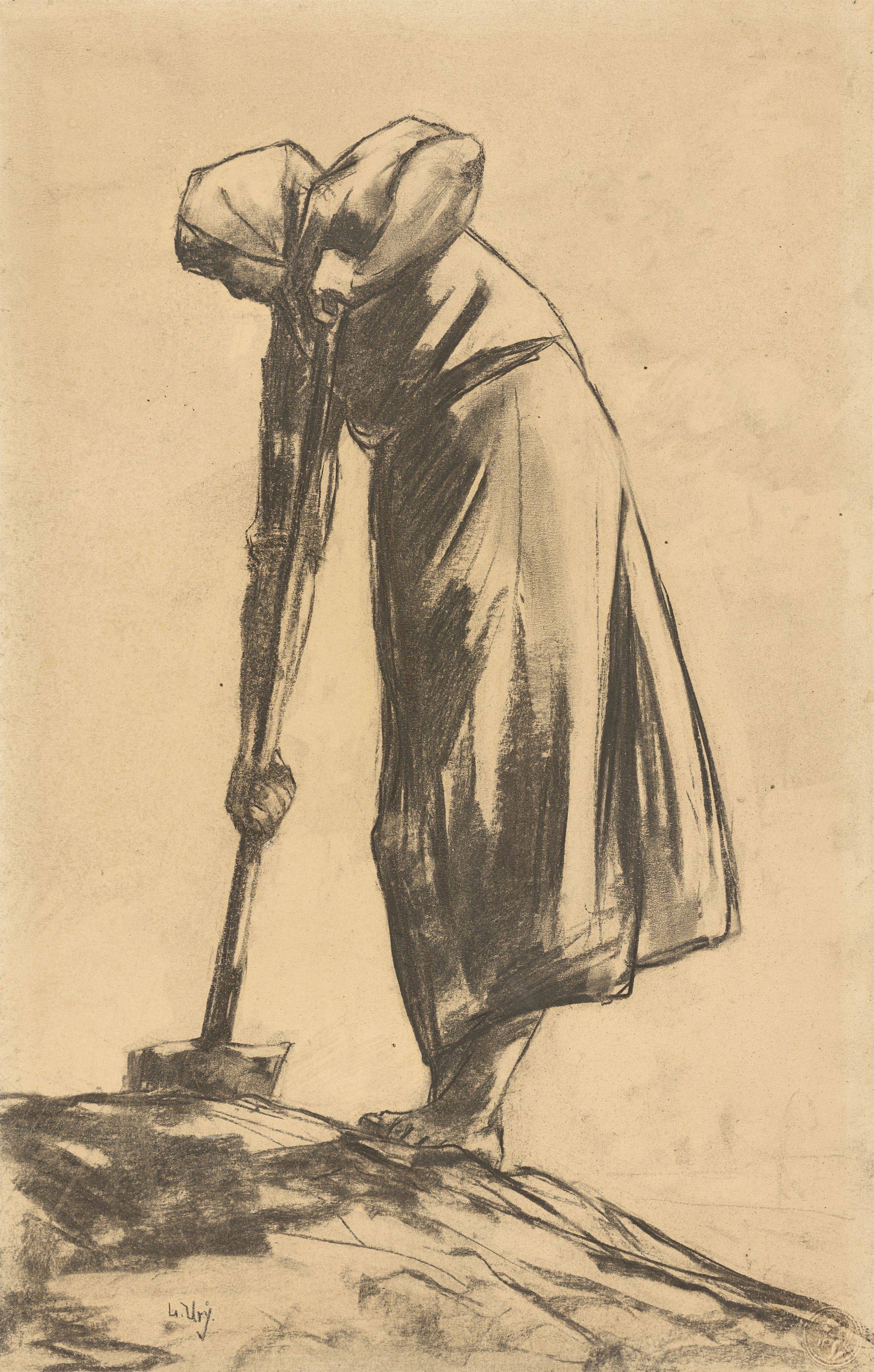 This picture shows the following artwork: Lesser Ury. ”Grabende Bäuerin ”. Circa 1890.