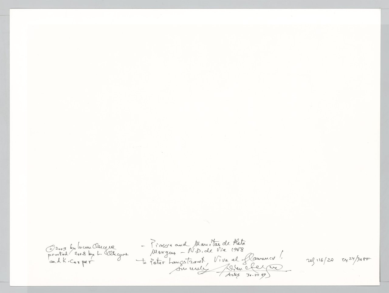 This picture shows the following artwork: Lucien Clergue. ”Picasso and Manitas de Plata, Mougins, N.[otre] D.[ame] de Vie”. 1968.