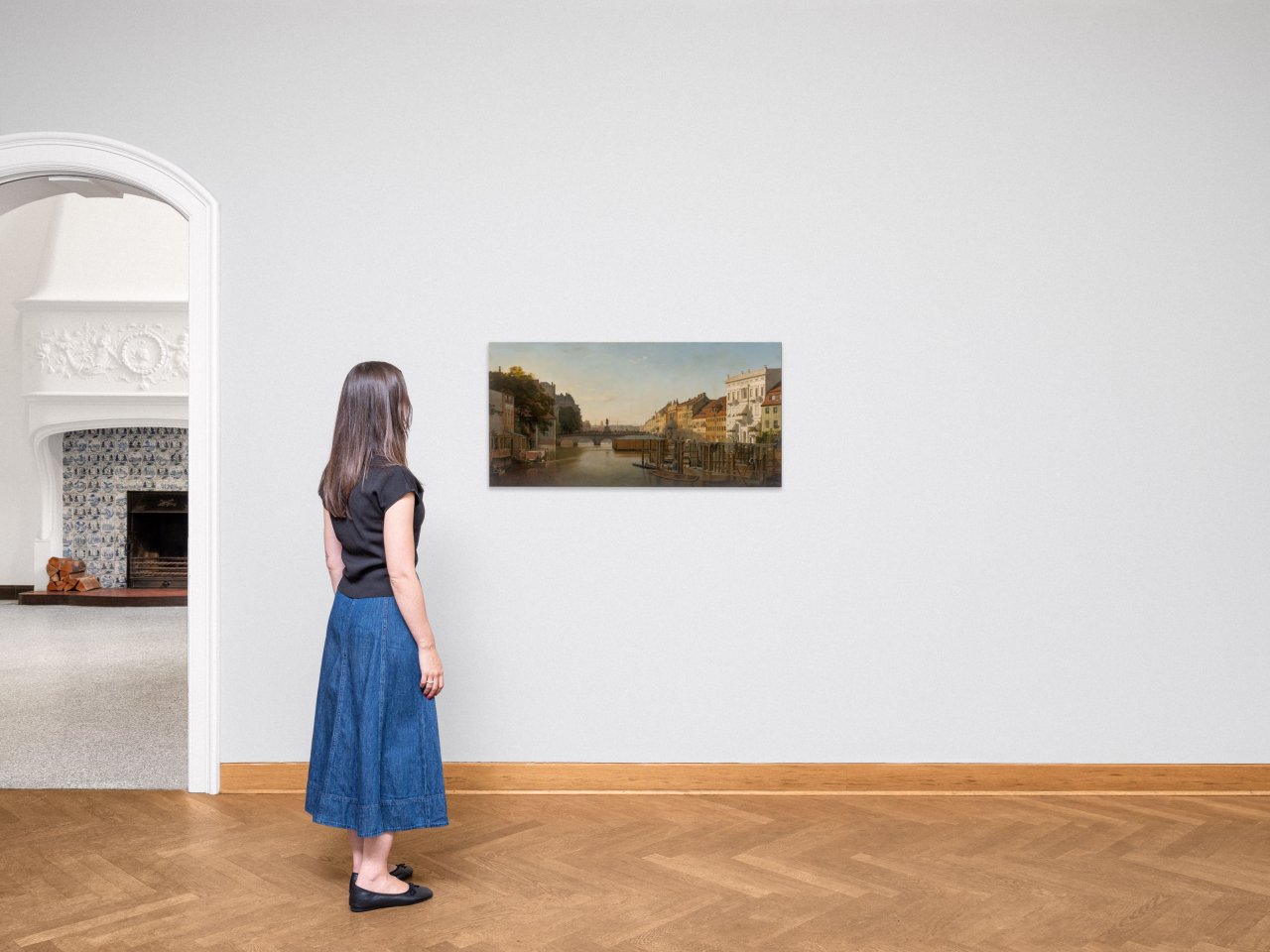 This picture shows the following artwork: Eduard Gaertner. ”Die Lange-Brücke von den Mühlen aus gesehen” (Berlin). 1856.