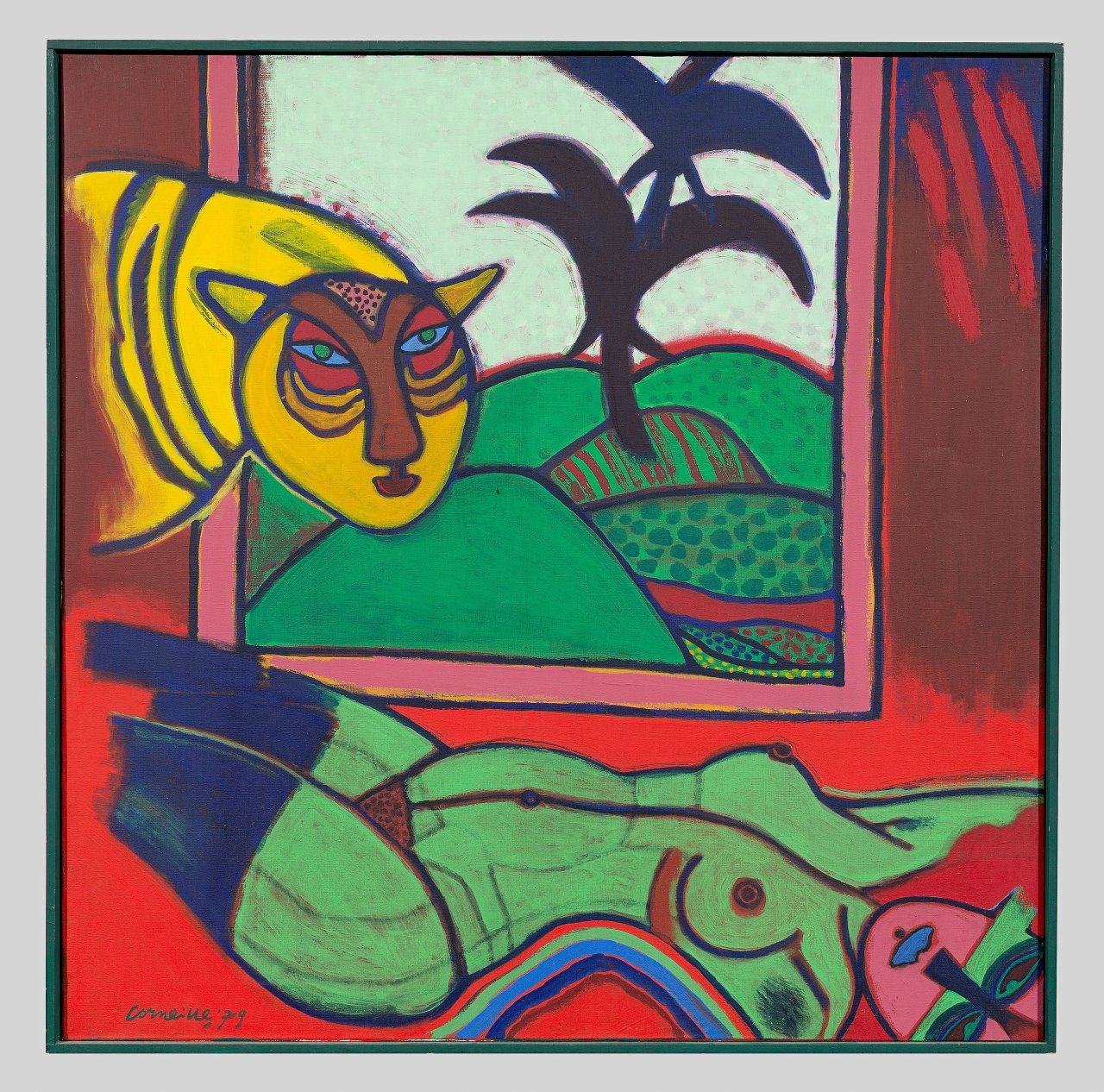 This picture shows the following artwork:  Corneille (i.e. Cornelis Guillaume Beverloo). ”LE TIGRE AMOUREUX”. 1979.