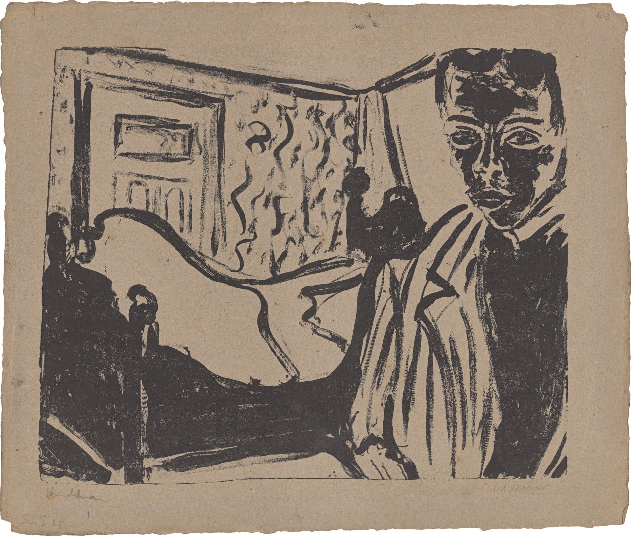 Auf diesem Bild ist das folgende Kunstwerk zu sehen: Ernst Ludwig Kirchner. „Selbstportrait in Kammer“. 1907.