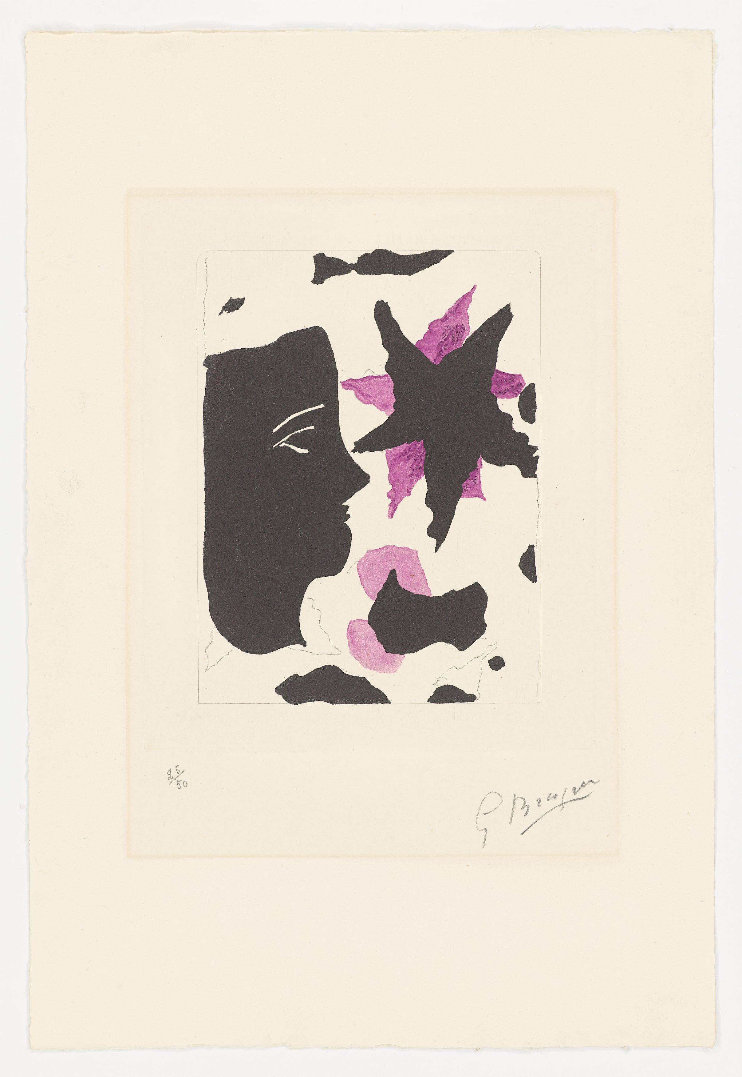 Auf diesem Bild ist das folgende Kunstwerk zu sehen: Georges Braque. „Tête en profil et l’étoile (mauve)“. 1960.