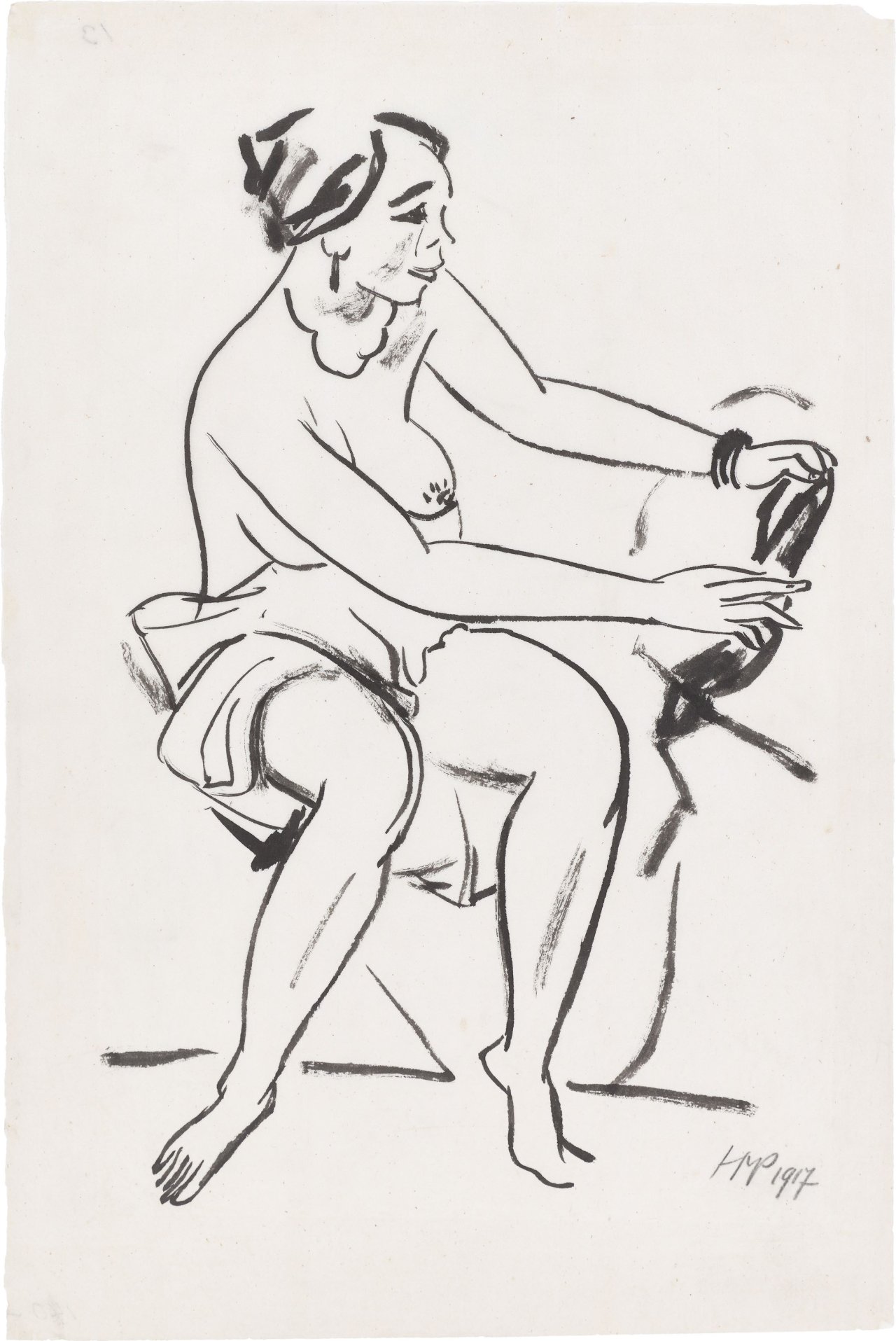 Auf diesem Bild ist das folgende Kunstwerk zu sehen: Max Pechstein. Sitzender Akt. 1917.