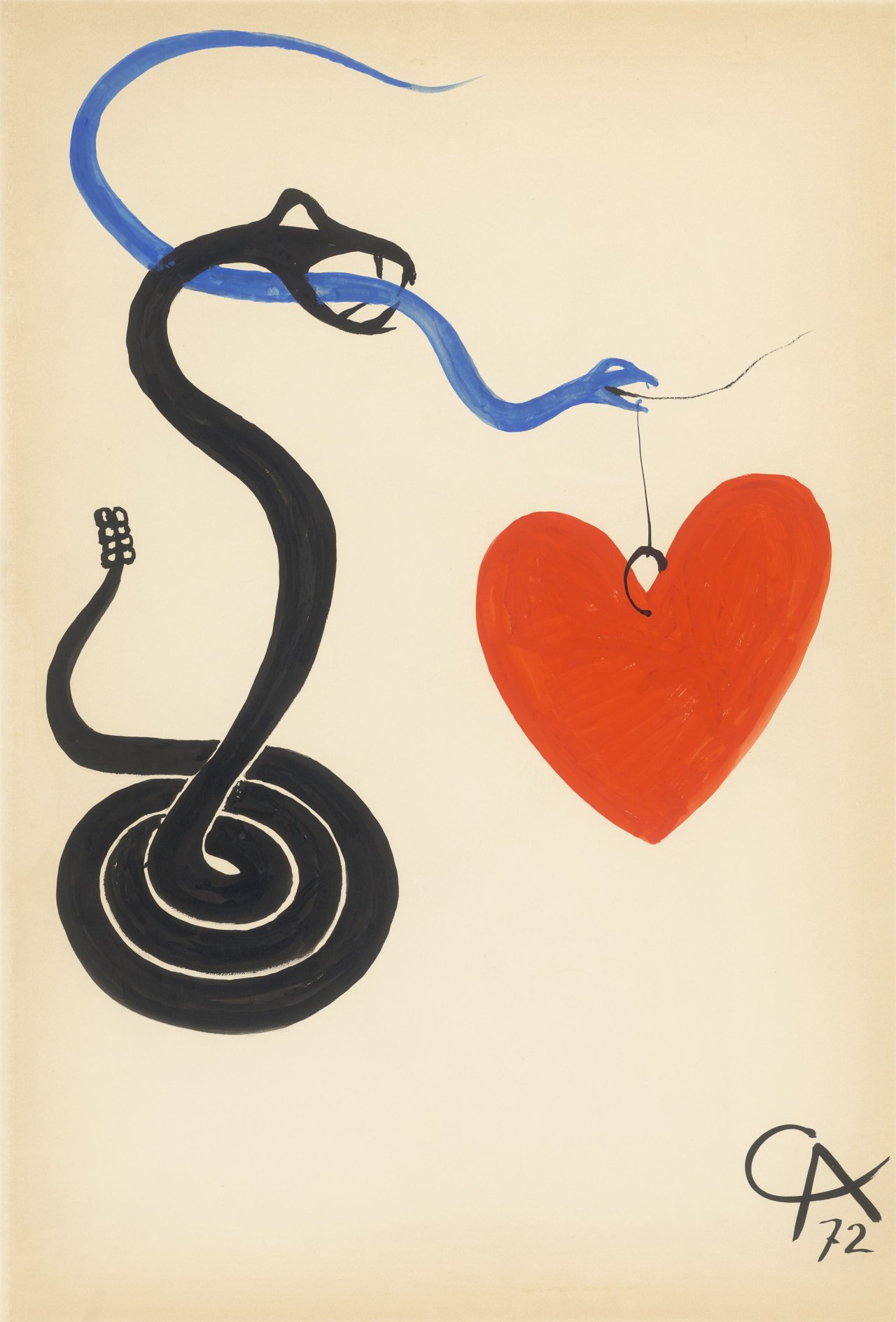 This picture shows the following artwork: Alexander Calder. ”Red heart with black and blue snakes”. 1972.