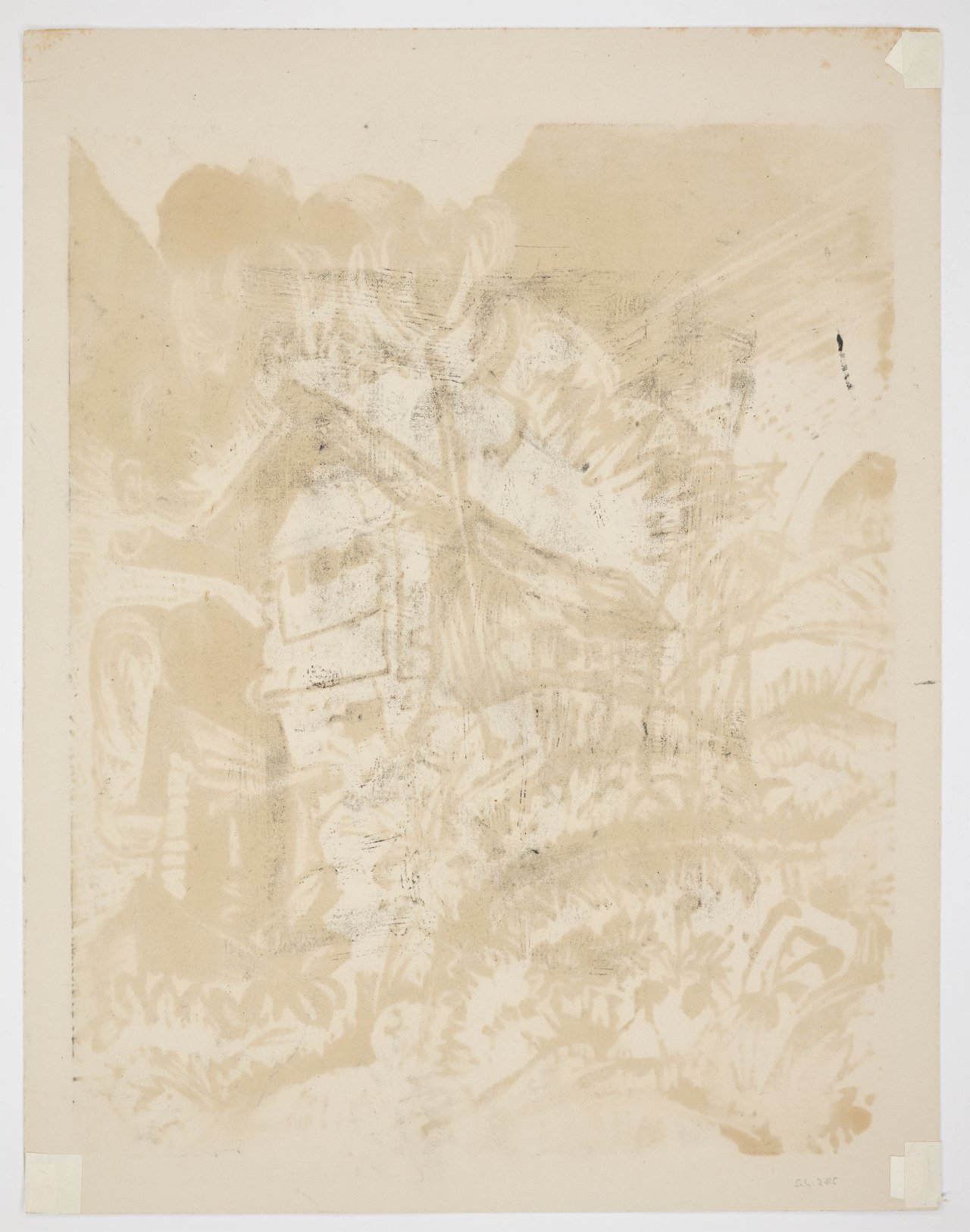 Auf diesem Bild ist das folgende Kunstwerk zu sehen: Ernst Ludwig Kirchner. „Berghaus mit Gewitterwolke. Alphütte bei Gewitter“. 1917.