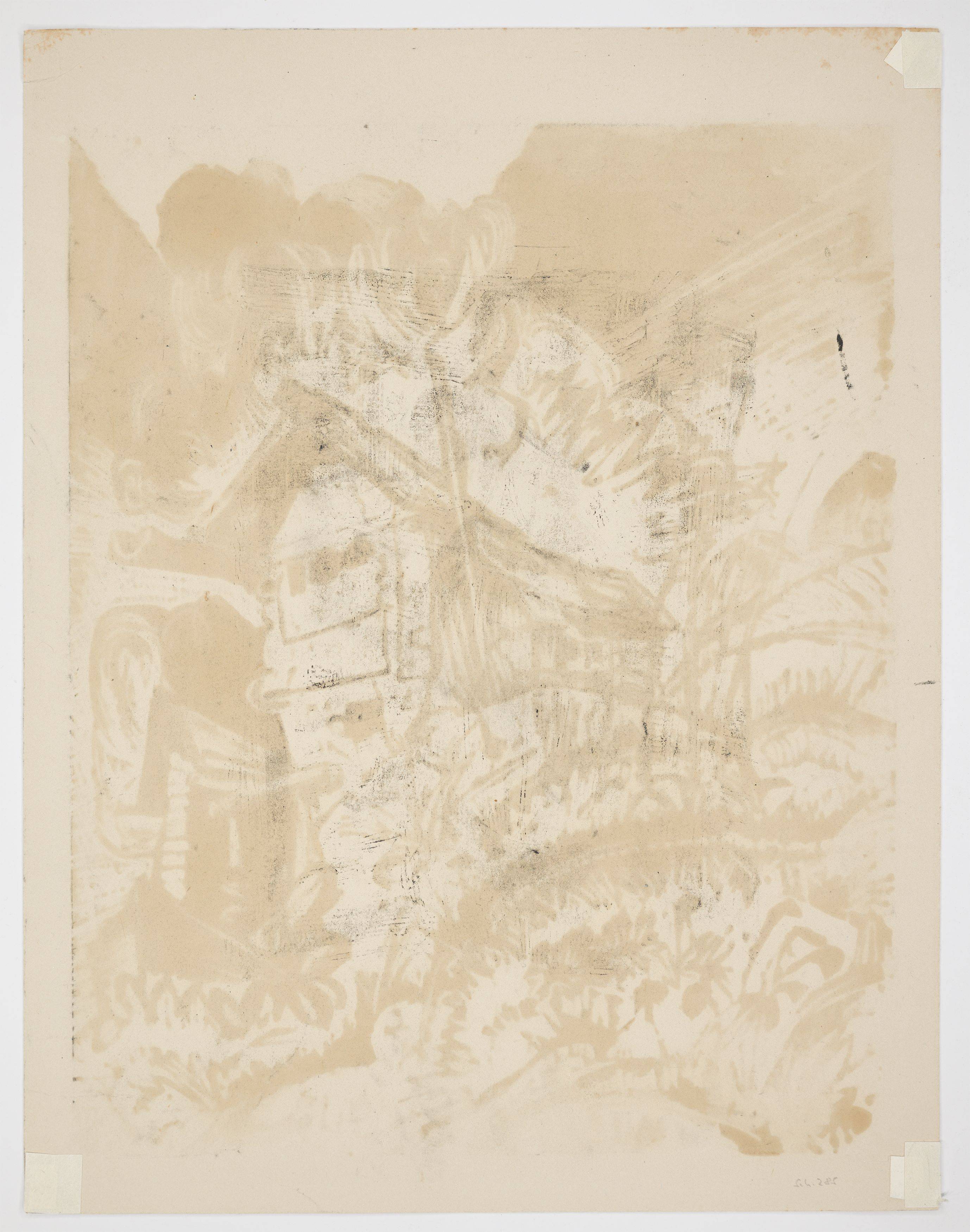 Auf diesem Bild ist das folgende Kunstwerk zu sehen: Ernst Ludwig Kirchner. „Berghaus mit Gewitterwolke. Alphütte bei Gewitter“. 1917.