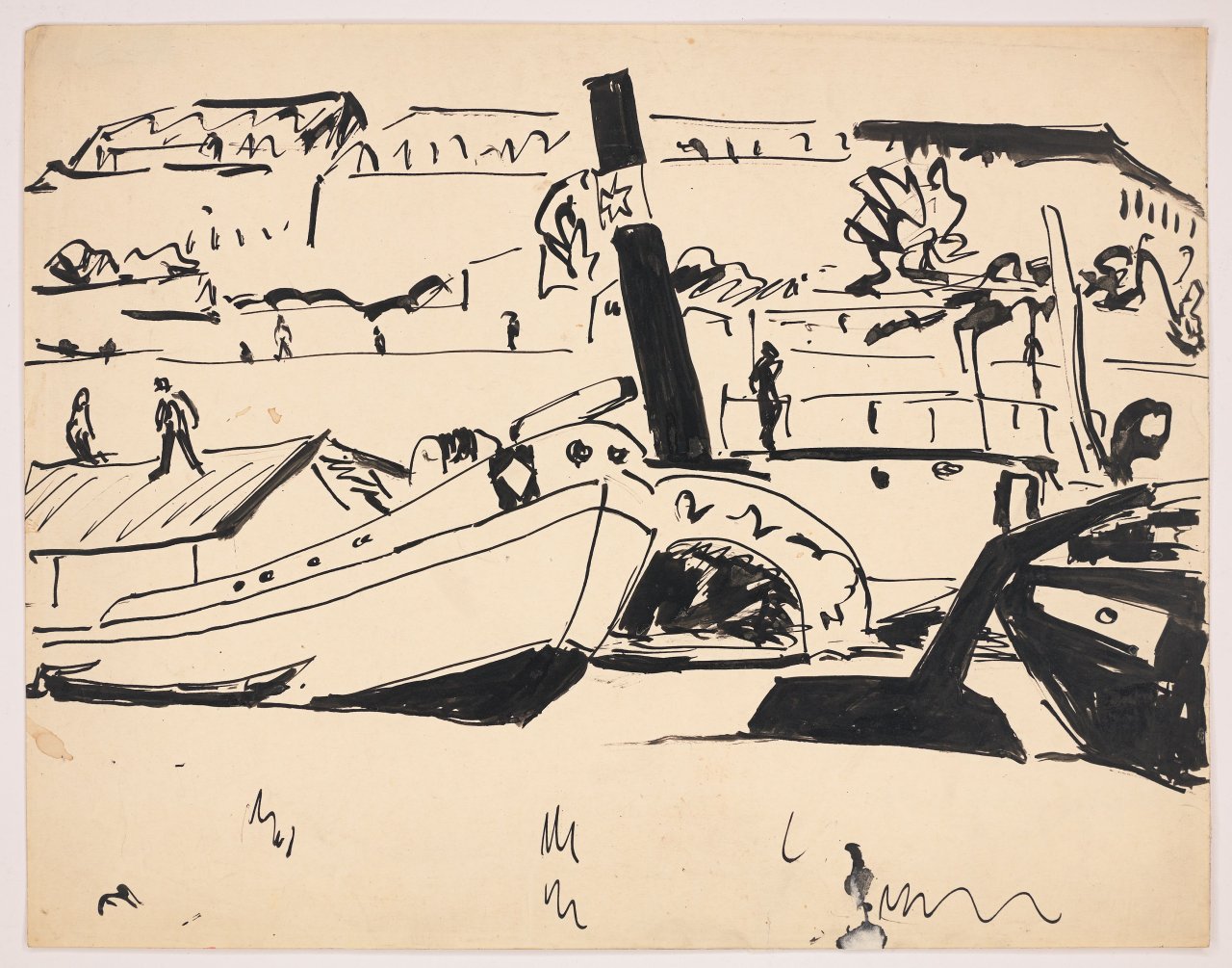 This picture shows the following artwork: Ernst Ludwig Kirchner. Elbe barges and tugboats. 1910.