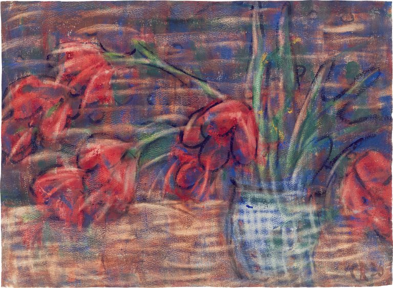 Auf diesem Bild ist das folgende Kunstwerk zu sehen: Christian Rohlfs. „Blumenstilleben“ (Rote Cassie). 1930.