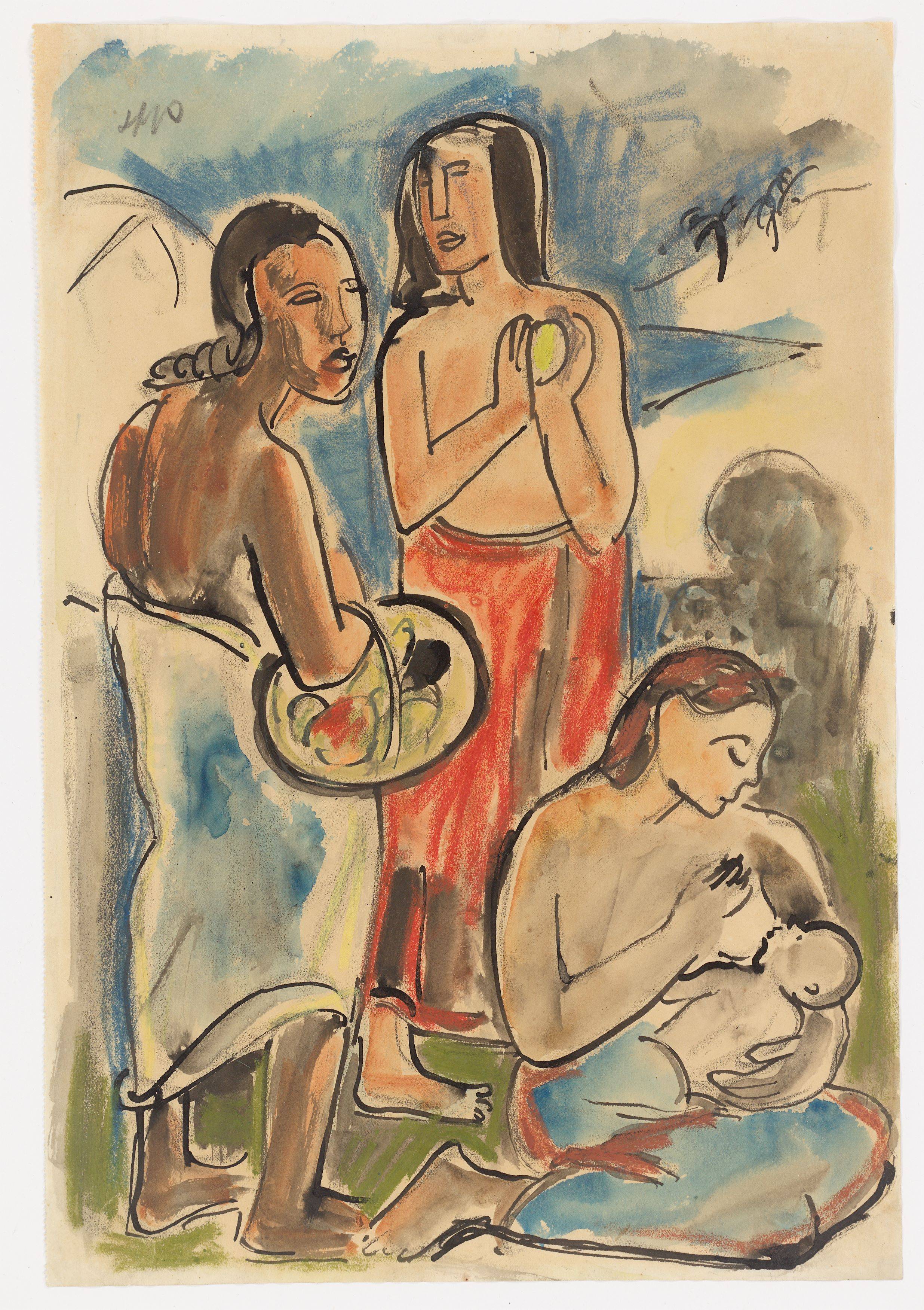 This picture shows the following artwork: Max Pechstein. Study after Paul Gauguin's ”Maternité II”.