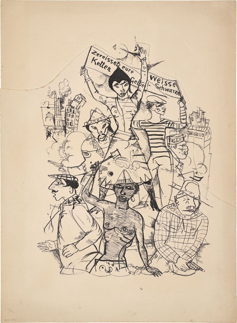 This picture shows the following artwork: Rudolf Schlichter. ”Zereisset eure Ketten Weisse Schwarze Gelbe!”. Circa 1919.