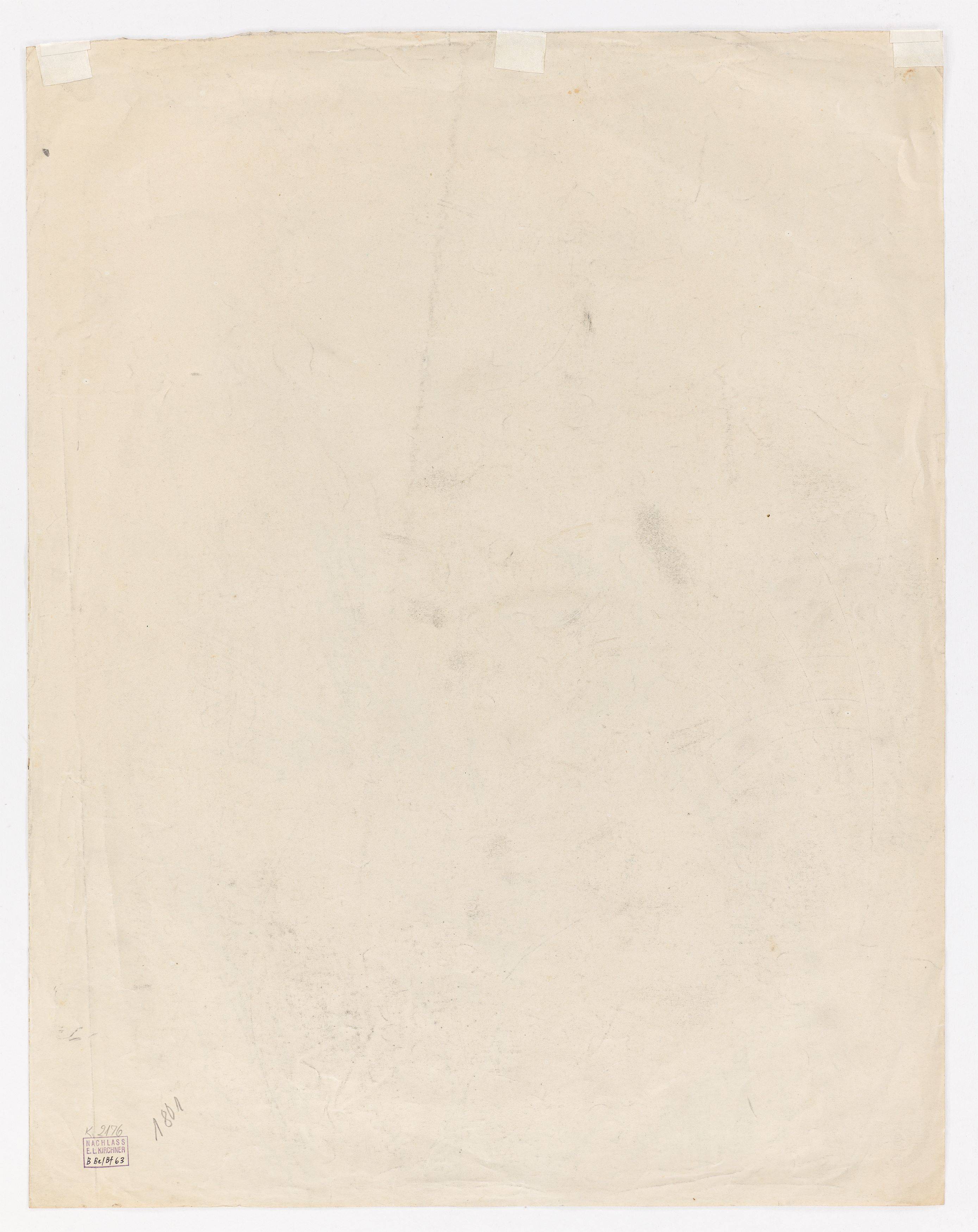 Auf diesem Bild ist das folgende Kunstwerk zu sehen: Ernst Ludwig Kirchner. Kniender Mädchenakt mit Hut in Dünen. 1912.