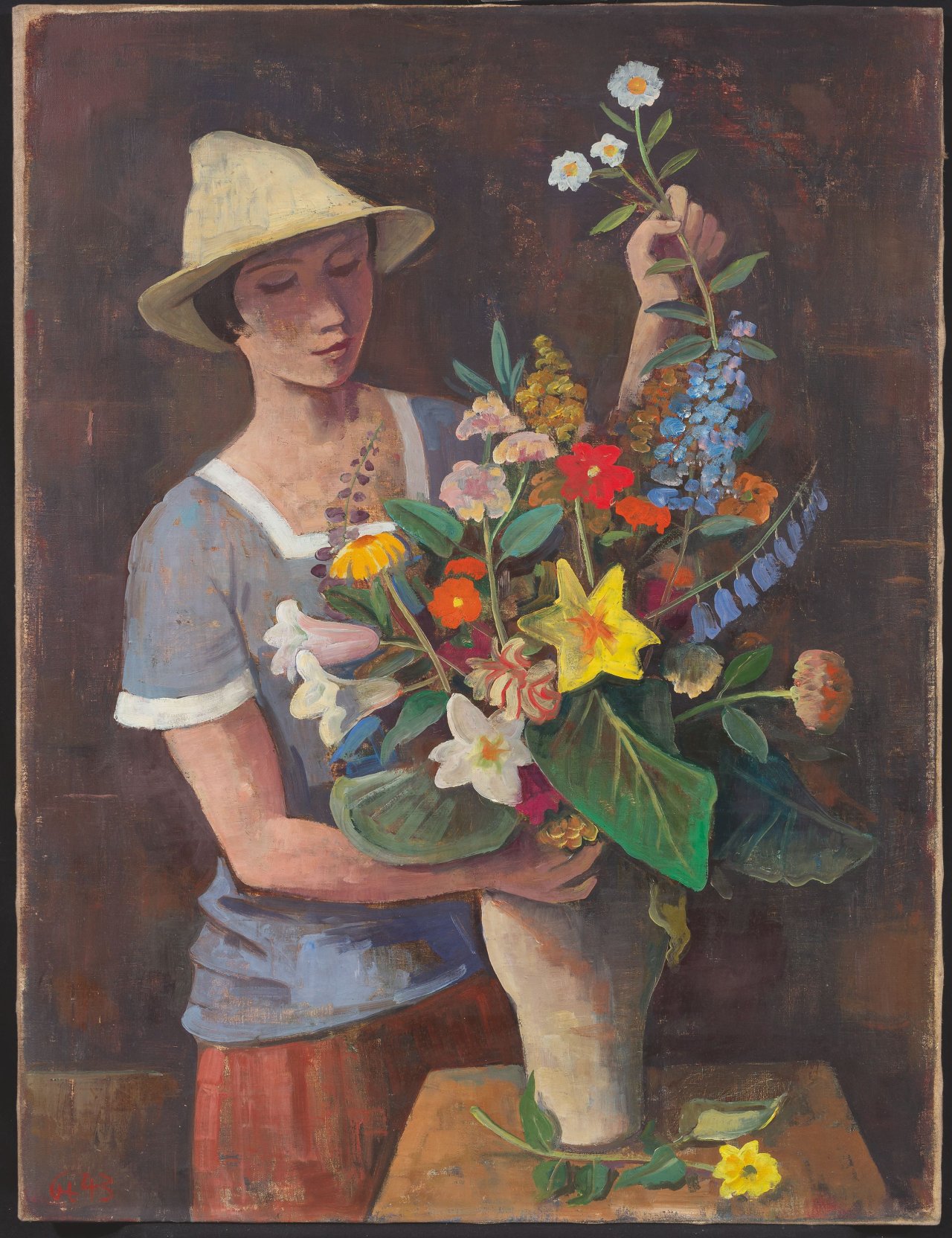 This picture shows the following artwork: Karl Hofer. ”Mädchen mit Blumenstrauß”. 1943.