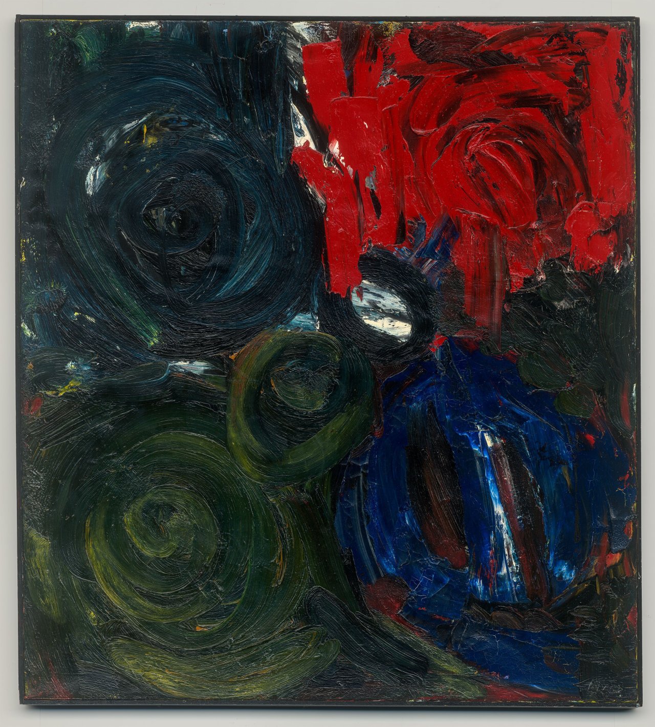 Auf diesem Bild ist das folgende Kunstwerk zu sehen: Ernst Wilhelm Nay. „Im Dunkel – Feuer“. 1963.