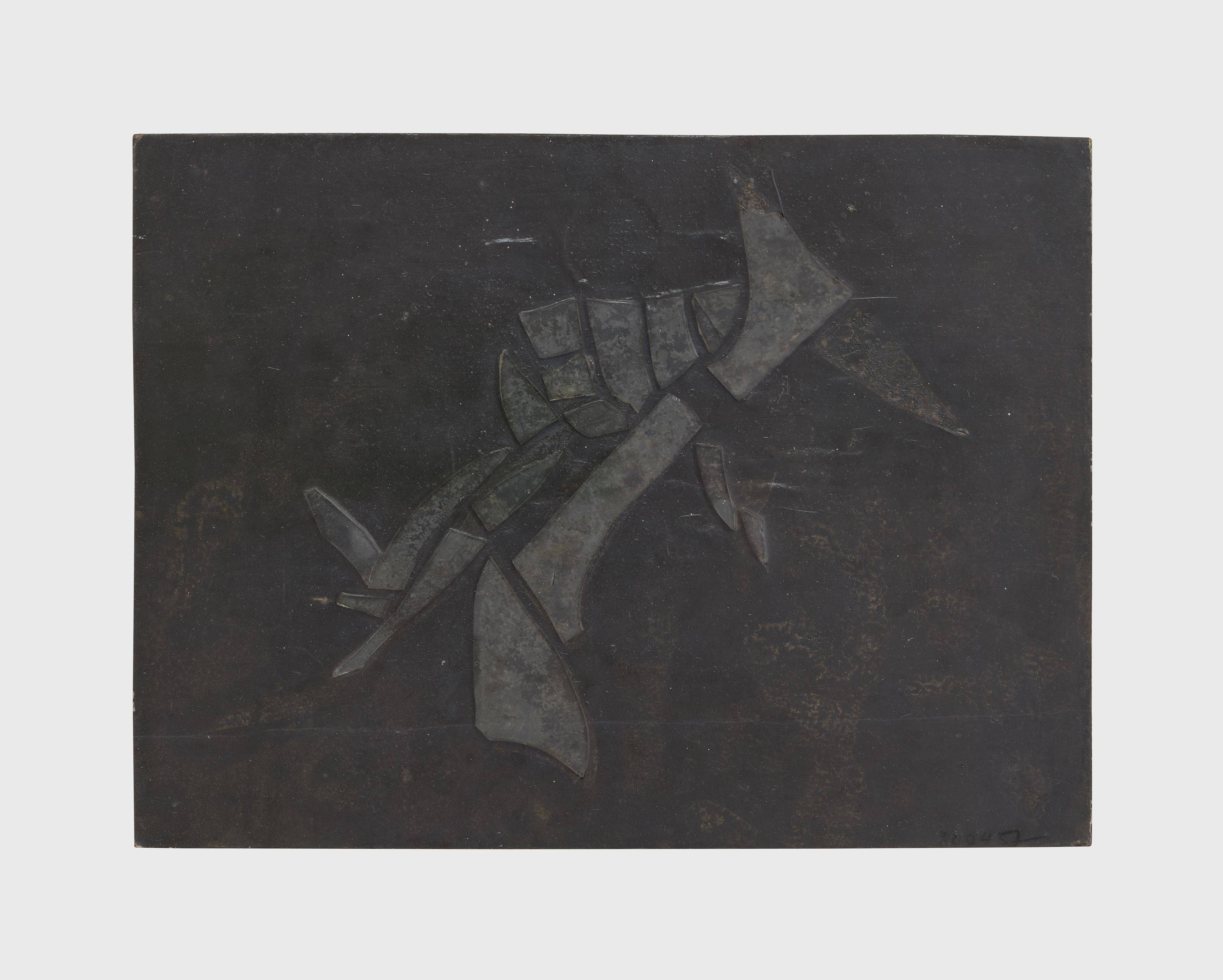 This picture shows the following artwork: Hermann Glöckner. Figuration von Glasscherben auf schwarzem Grund. 1957.