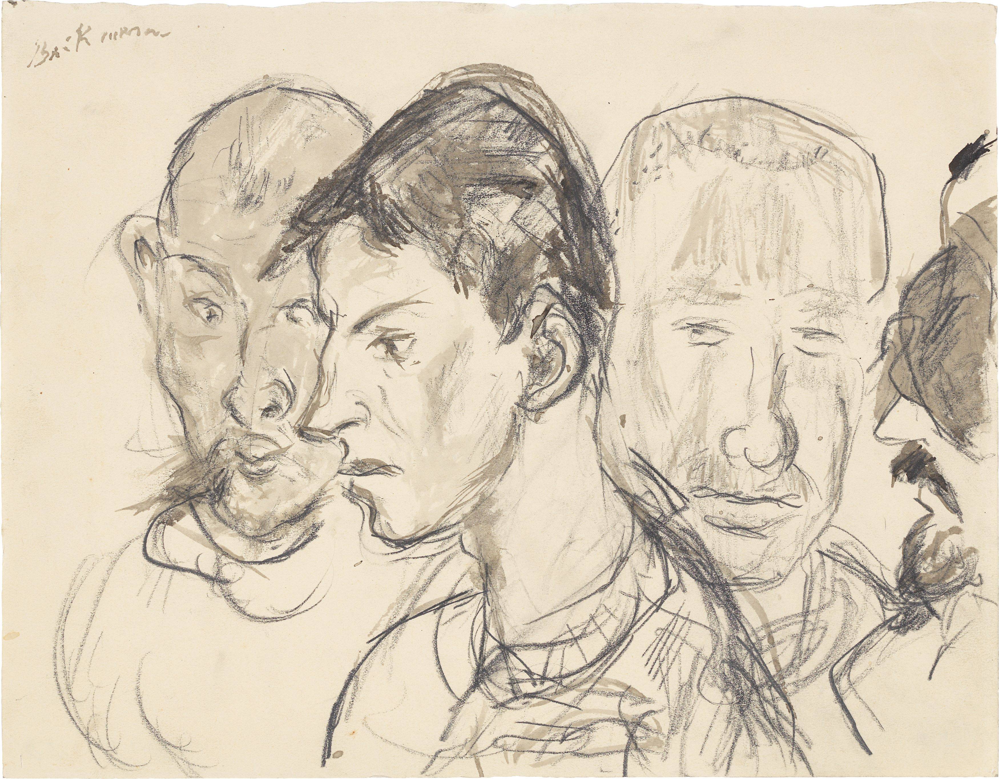 Auf diesem Bild ist das folgende Kunstwerk zu sehen: Max Beckmann. „Verwundete – Vier männliche Porträtköpfe“. 1915.