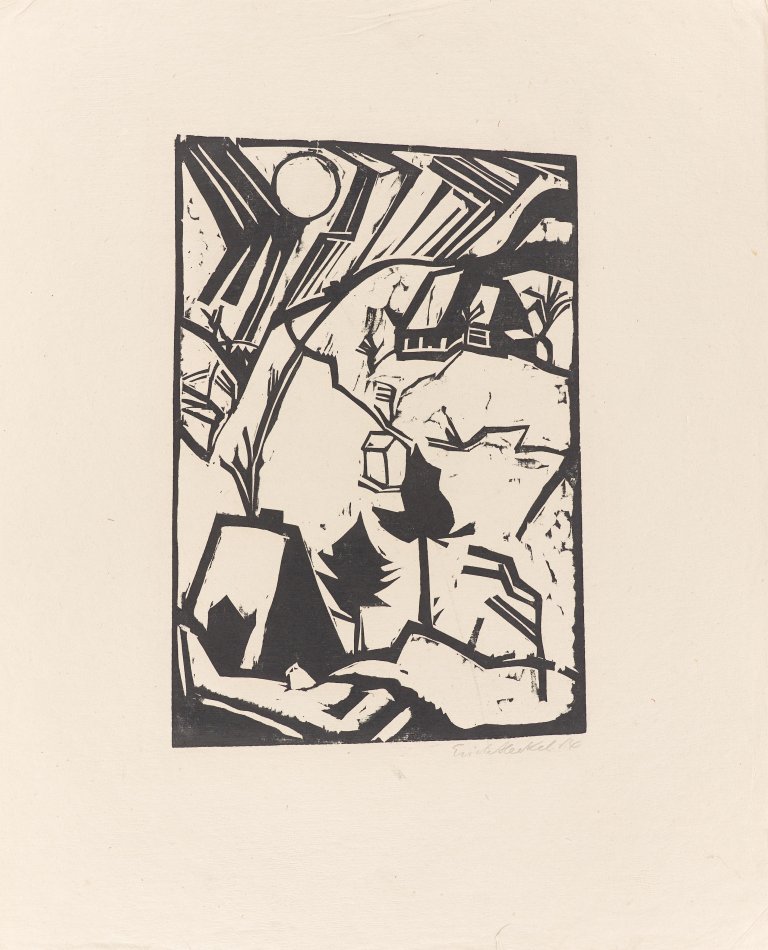 Auf diesem Bild ist das folgende Kunstwerk zu sehen: Erich Heckel. „Schneetreiben (Gebirge im Schnee)“. 1914.