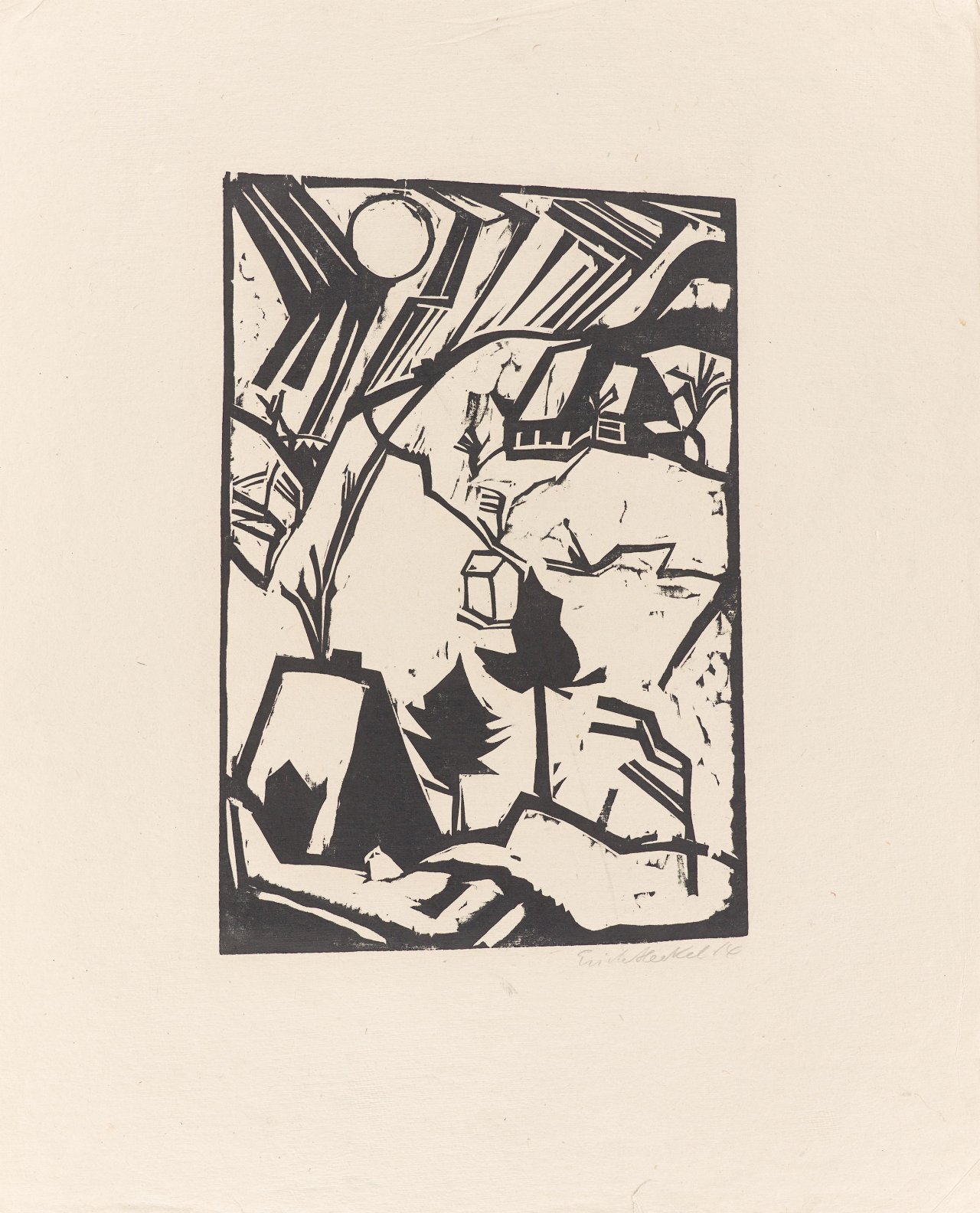Auf diesem Bild ist das folgende Kunstwerk zu sehen: Erich Heckel. „Schneetreiben (Gebirge im Schnee)“. 1914.