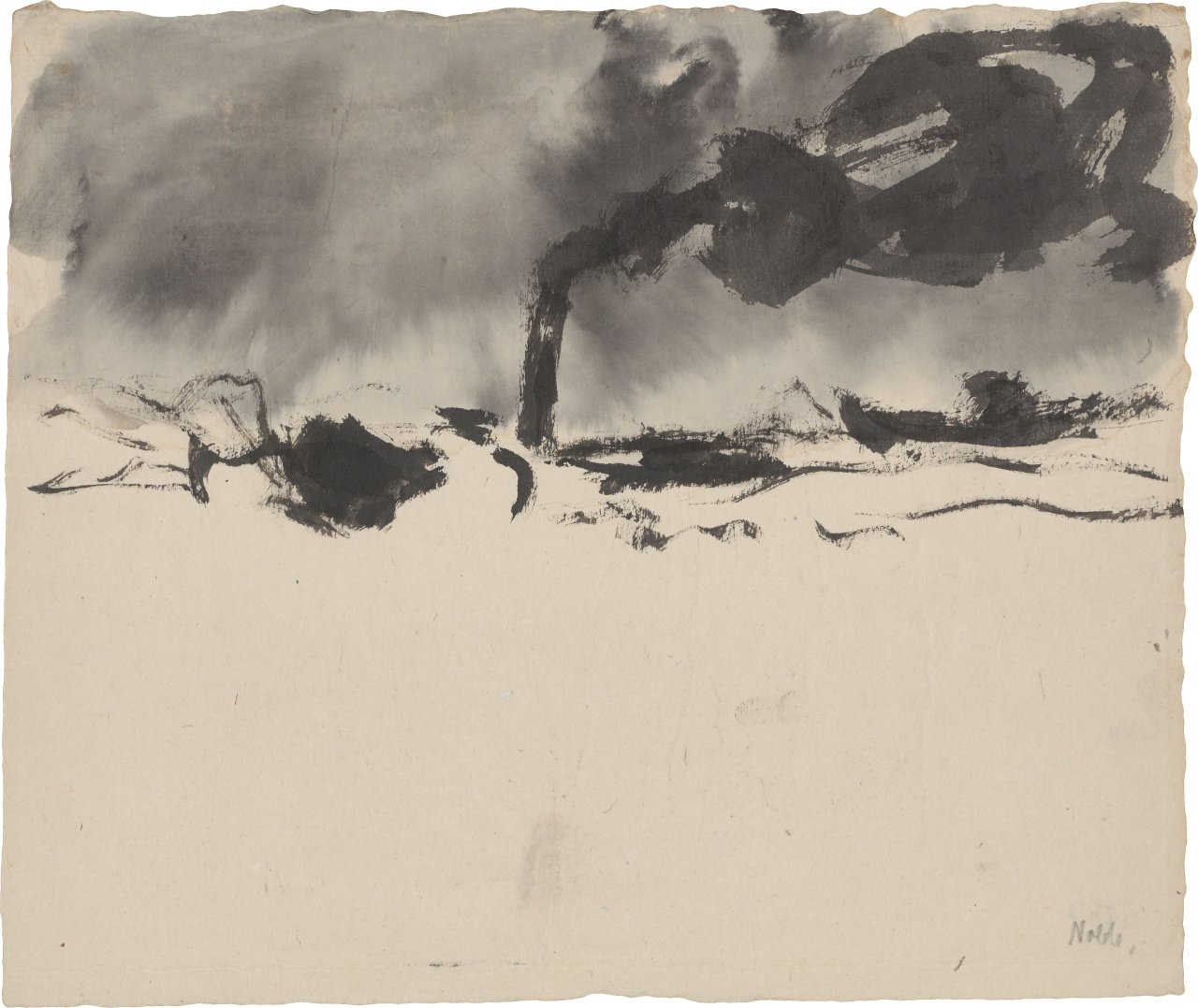 Auf diesem Bild ist das folgende Kunstwerk zu sehen: Emil Nolde. „Schleppzug im Hamburger Hafen“. 1910.