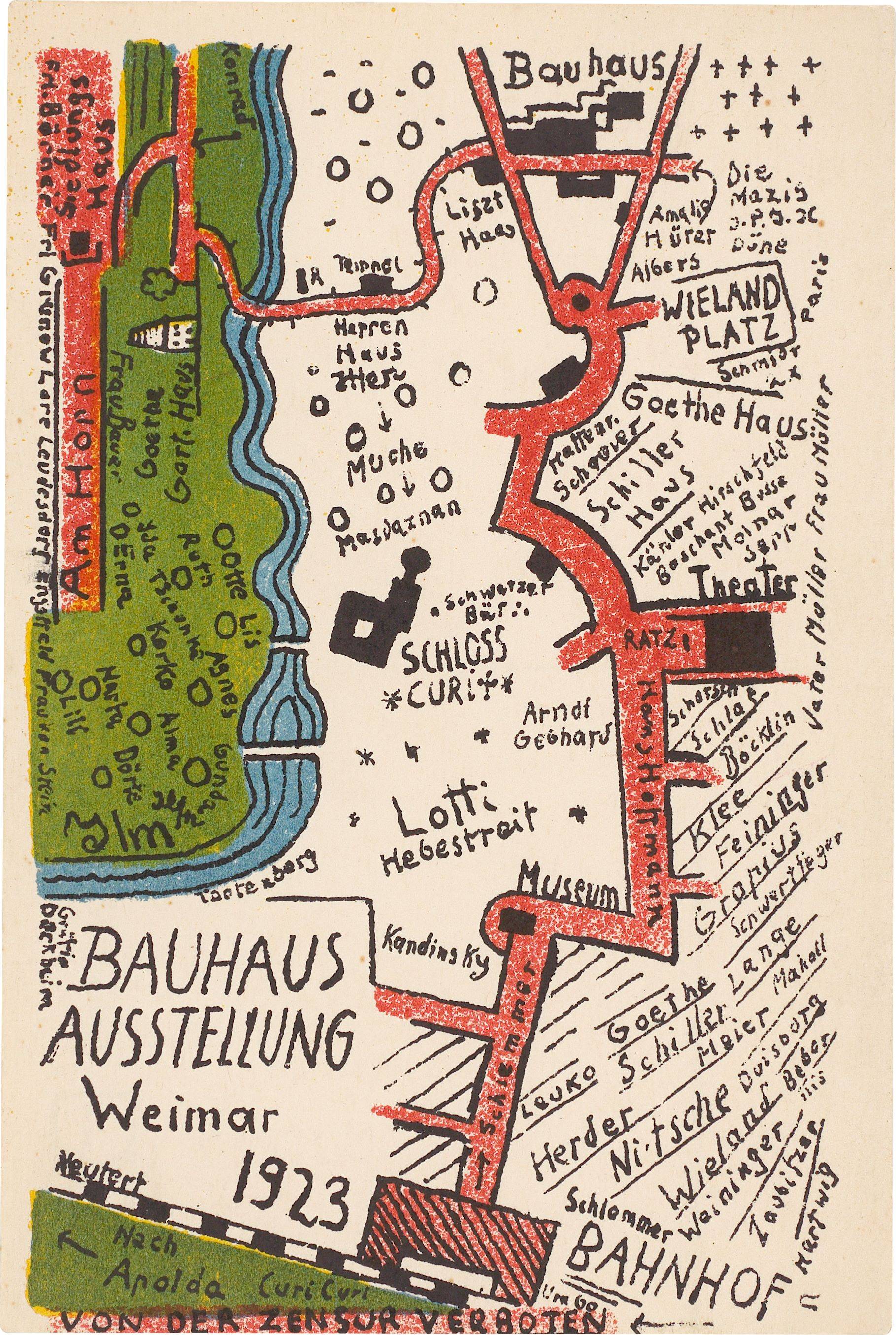 Auf diesem Bild ist das folgende Kunstwerk zu sehen: Kurt Schmidt. „Karte zur Bauhaus Ausstellung Weimar 1923“. 1923.