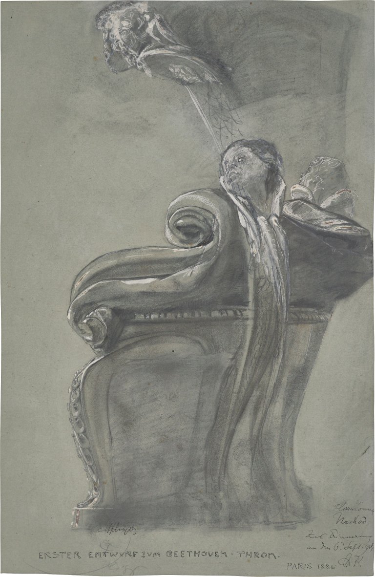 Auf diesem Bild ist das folgende Kunstwerk zu sehen: Max Klinger. „Erster Entwurf zum Beethoven-Thron“. 1886.