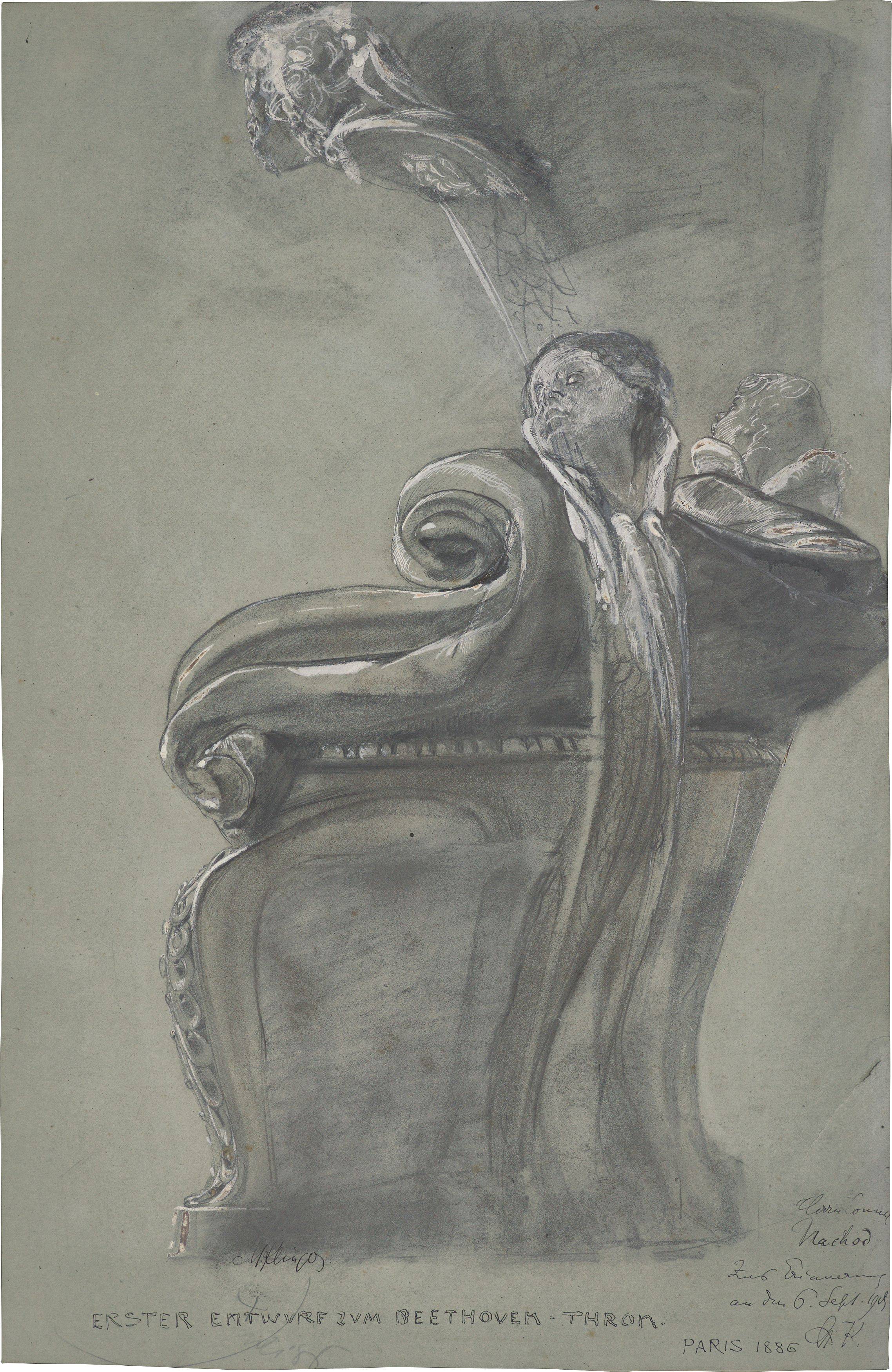 Auf diesem Bild ist das folgende Kunstwerk zu sehen: Max Klinger. „Erster Entwurf zum Beethoven-Thron“. 1886.