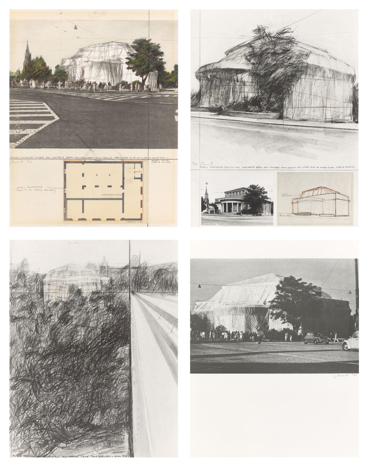 This picture shows the following artwork:  Christo and Jeanne-Claude. ”Packed Kunsthalle Bern, Project”. 1972.