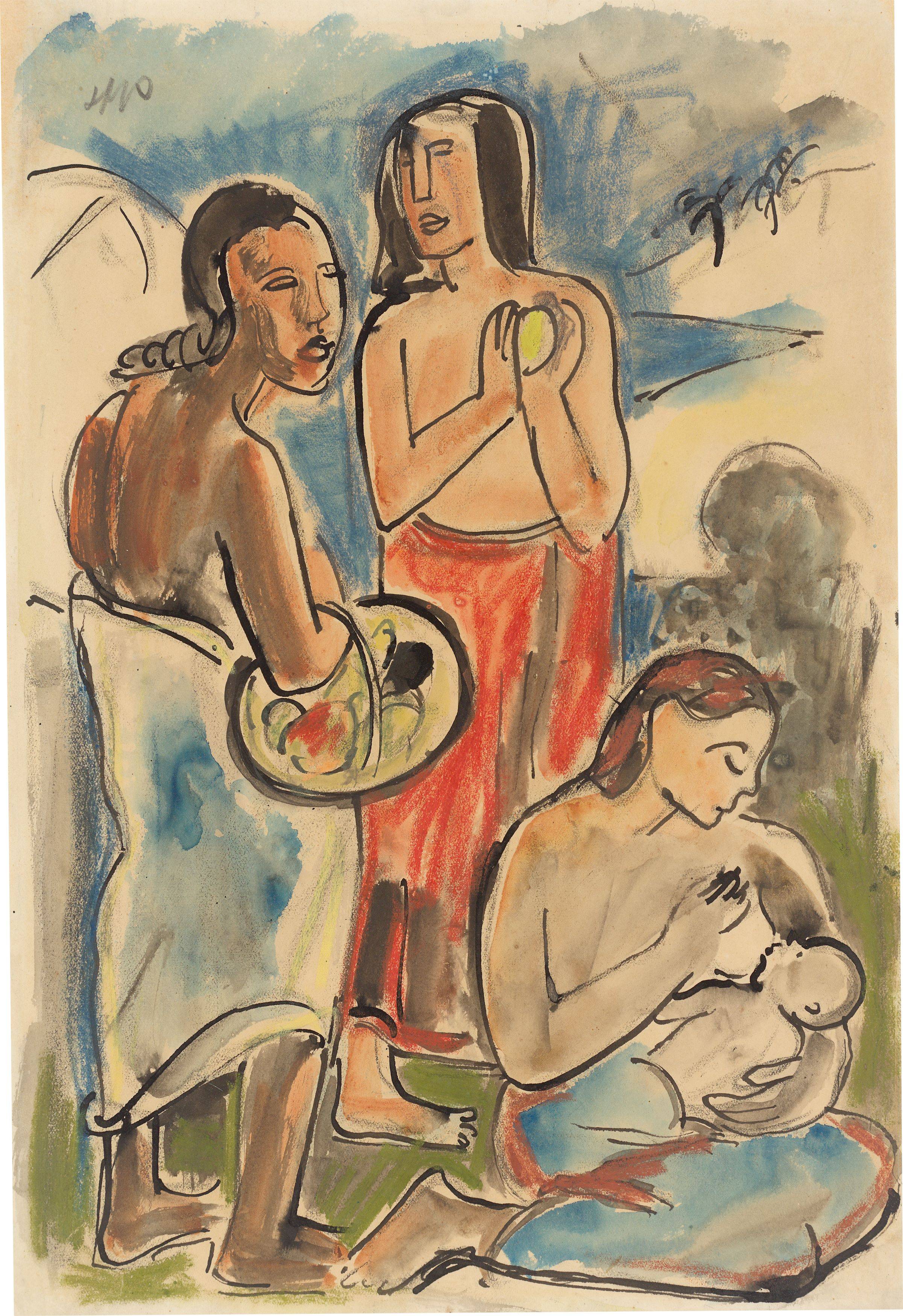 This picture shows the following artwork: Max Pechstein. Study after Paul Gauguin's ”Maternité II”.