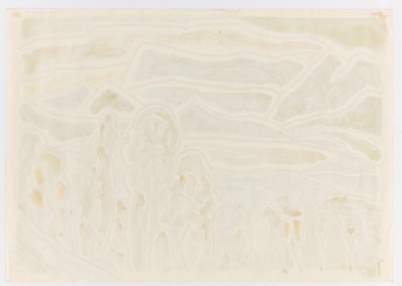 Auf diesem Bild ist das folgende Kunstwerk zu sehen: Gabriele Münter. „Blick aufs Wettersteingebirge“. 1956.