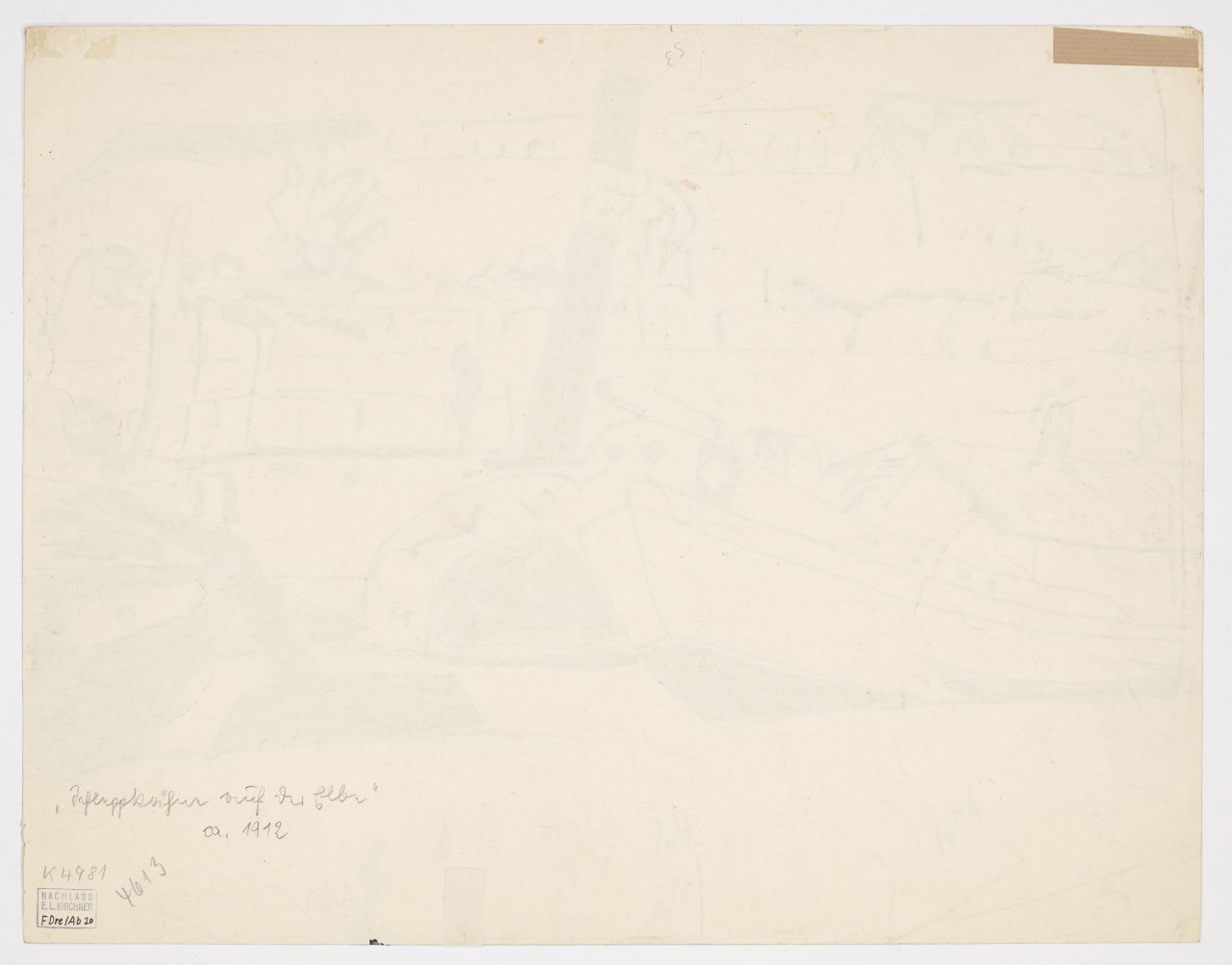 This picture shows the following artwork: Ernst Ludwig Kirchner. Elbe barges and tugboats. 1910.