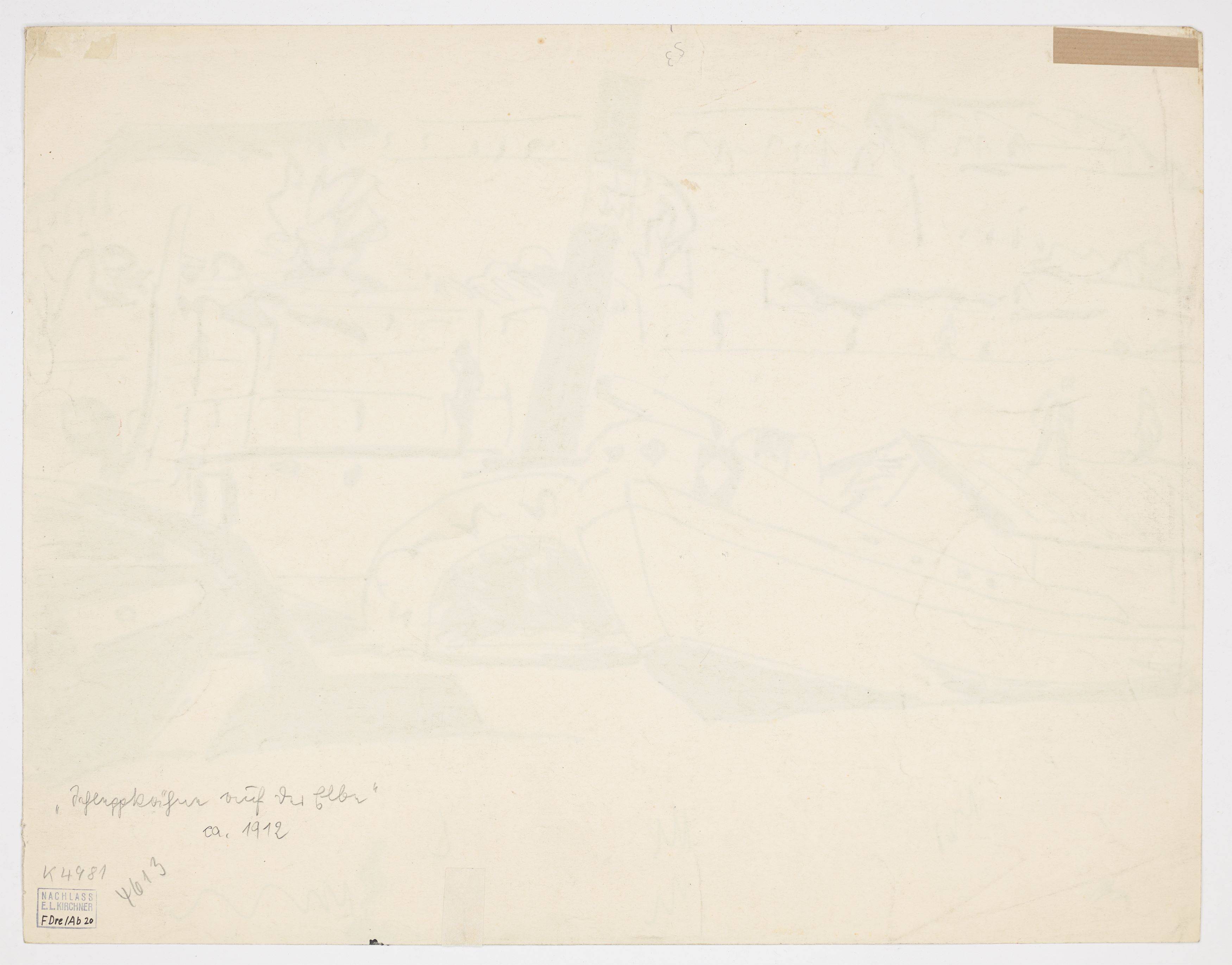 This picture shows the following artwork: Ernst Ludwig Kirchner. Elbe barges and tugboats. 1910.