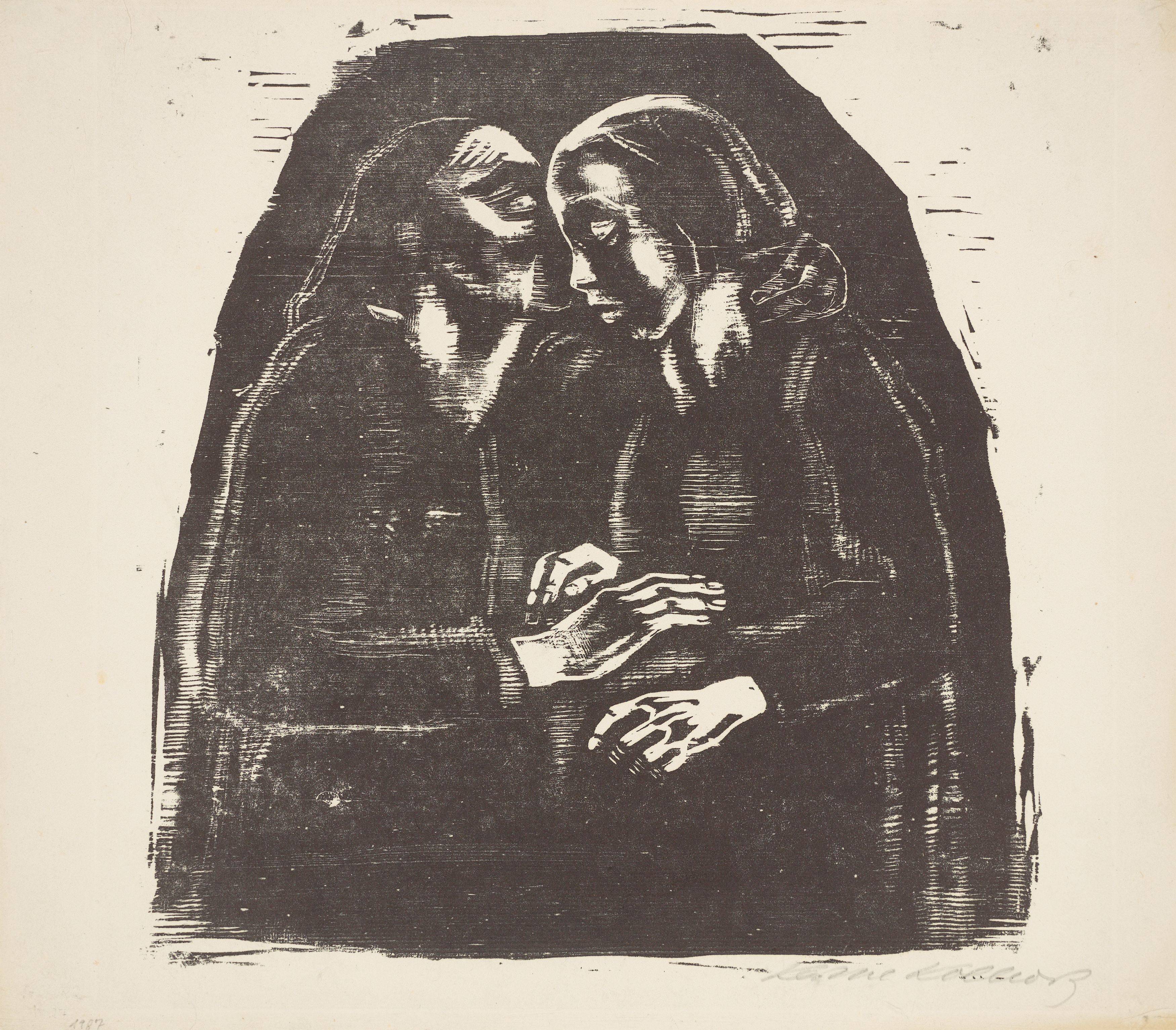 Auf diesem Bild ist das folgende Kunstwerk zu sehen: Käthe Kollwitz. „Maria und Elisabeth (Endgültige dritte Fassung)“. 1929/30.
