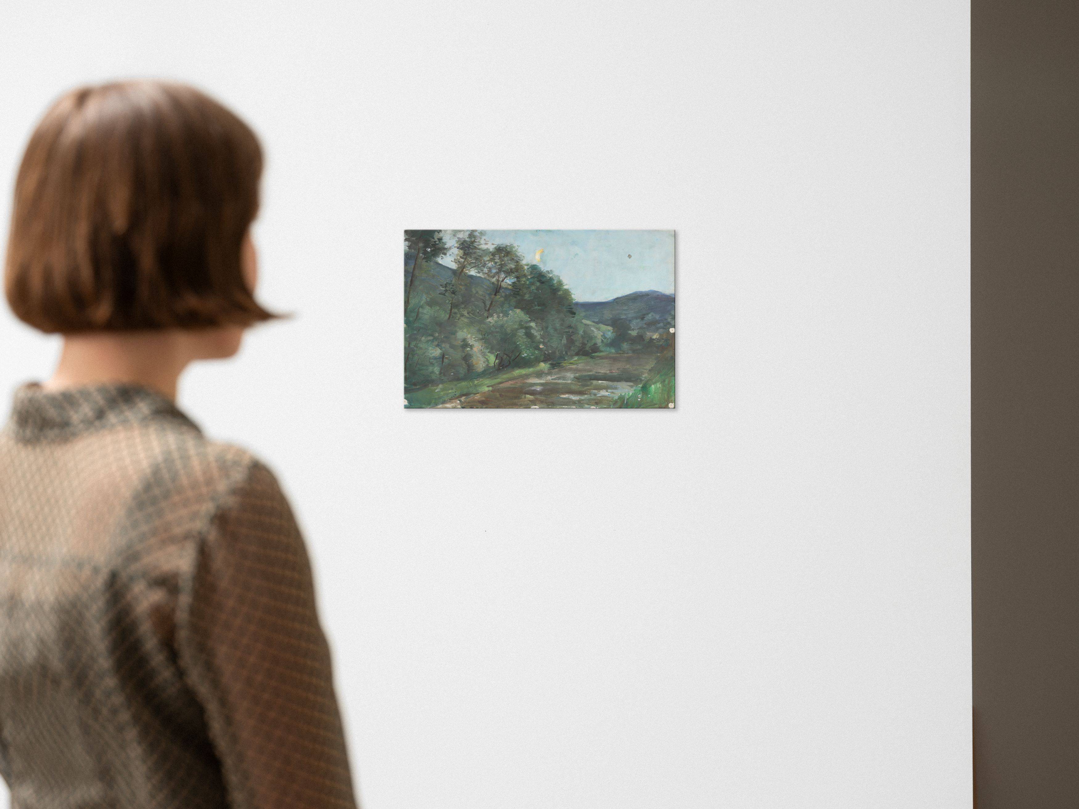 This picture shows the following artwork: Lesser Ury. ”Thüringer Landschaft bei aufgehendem Mond (Studie)”. Circa 1895/1900.