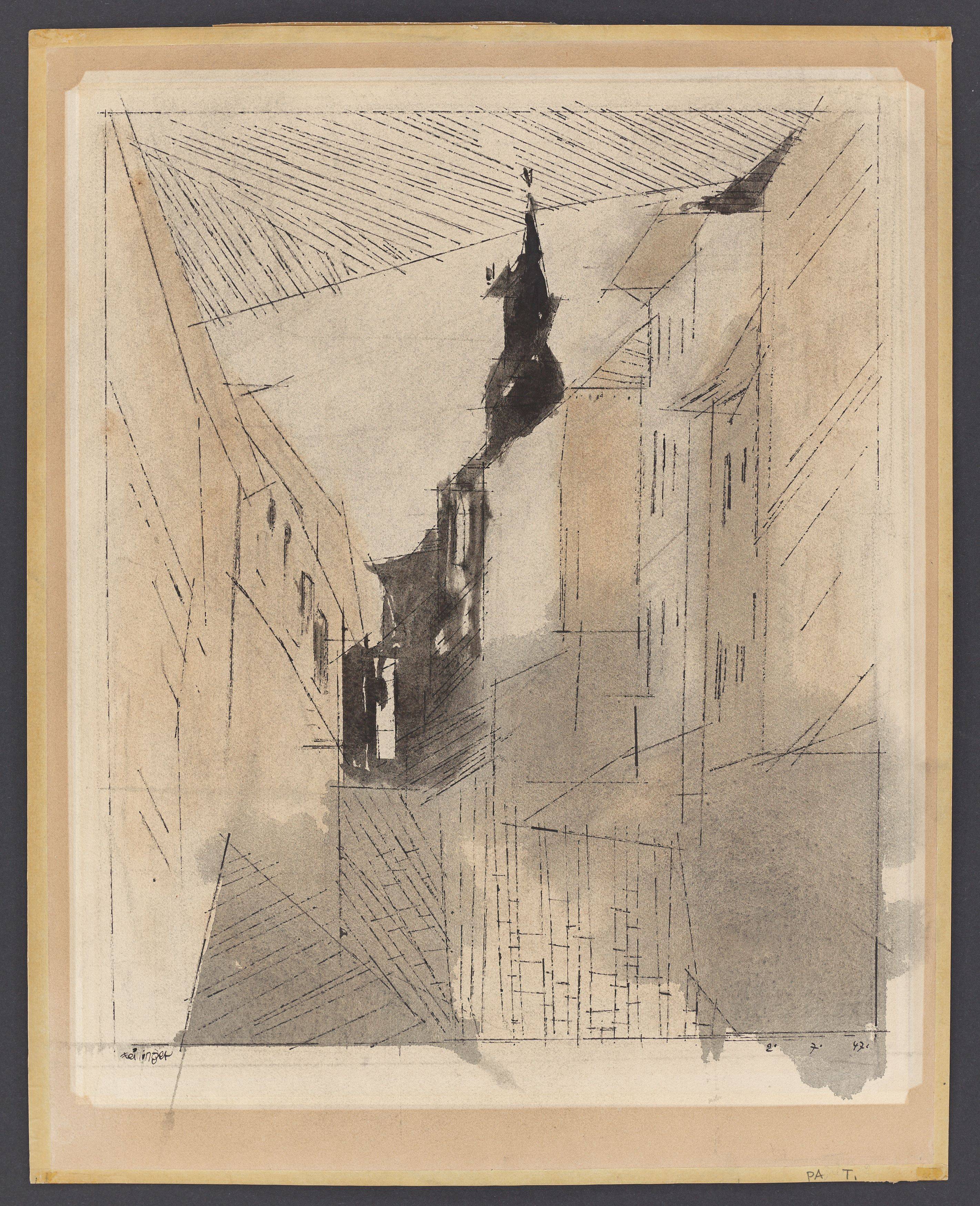 Auf diesem Bild ist das folgende Kunstwerk zu sehen: Lyonel Feininger. Street, Cammin (Recollection). 1947.