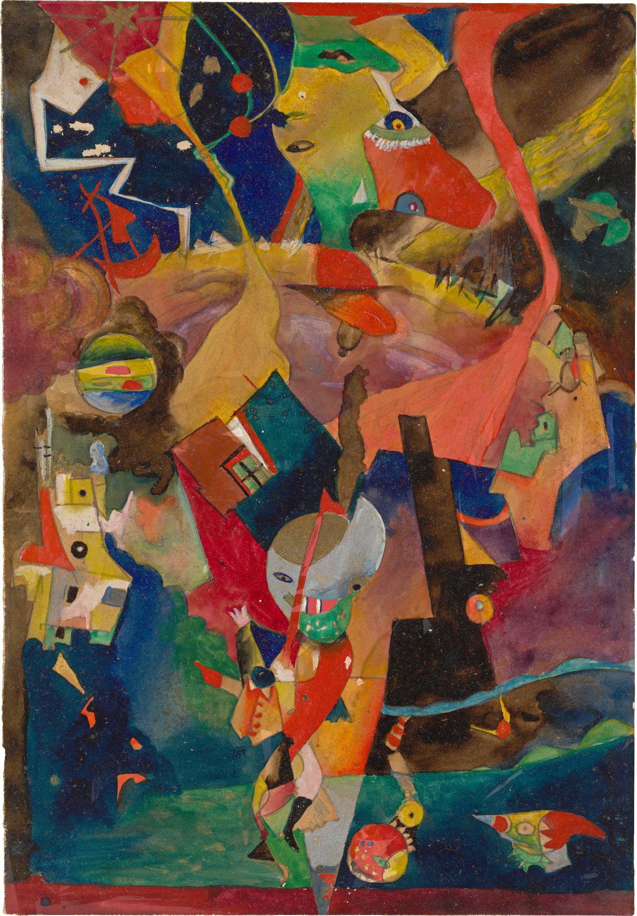 This picture shows the following artwork: Rudolf Schlichter. Landscape with mythical creature and figurine. Circa 1916.