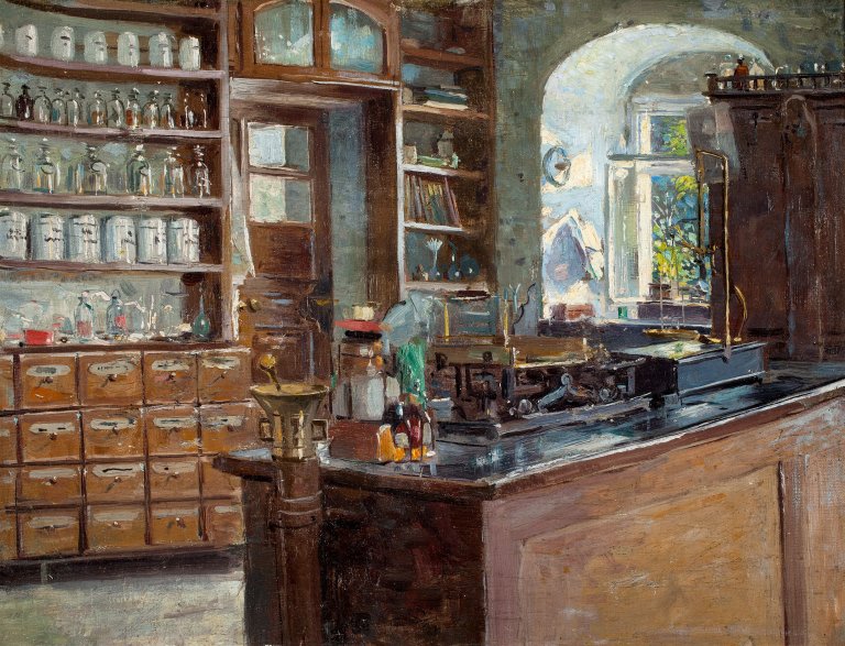 This picture shows the following artwork: Robert Sterl. ”Apotheke bei Lauenstein”. Circa 1892.