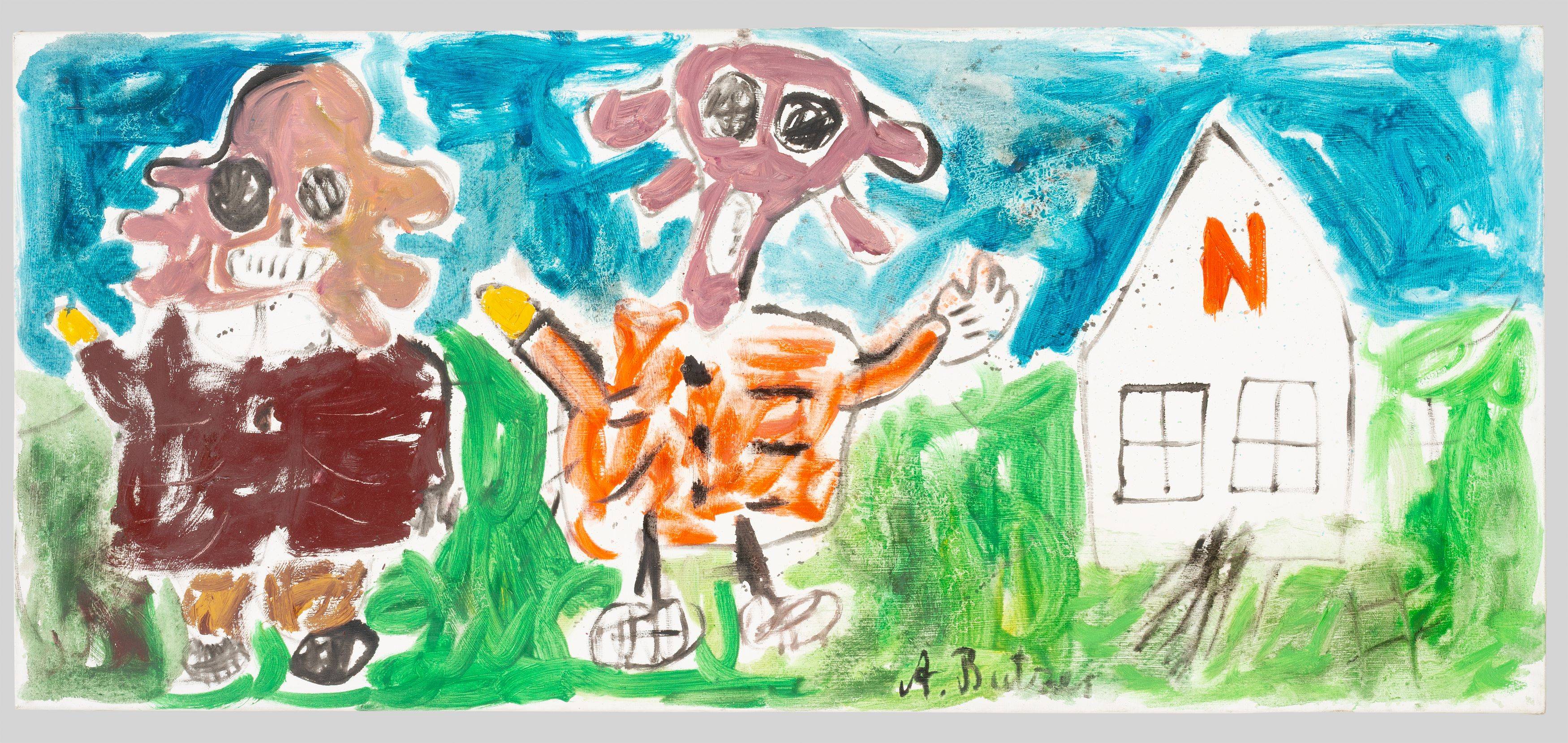 Auf diesem Bild ist das folgende Kunstwerk zu sehen: André Butzer. Ohne Titel (mit N-Haus). 2007.