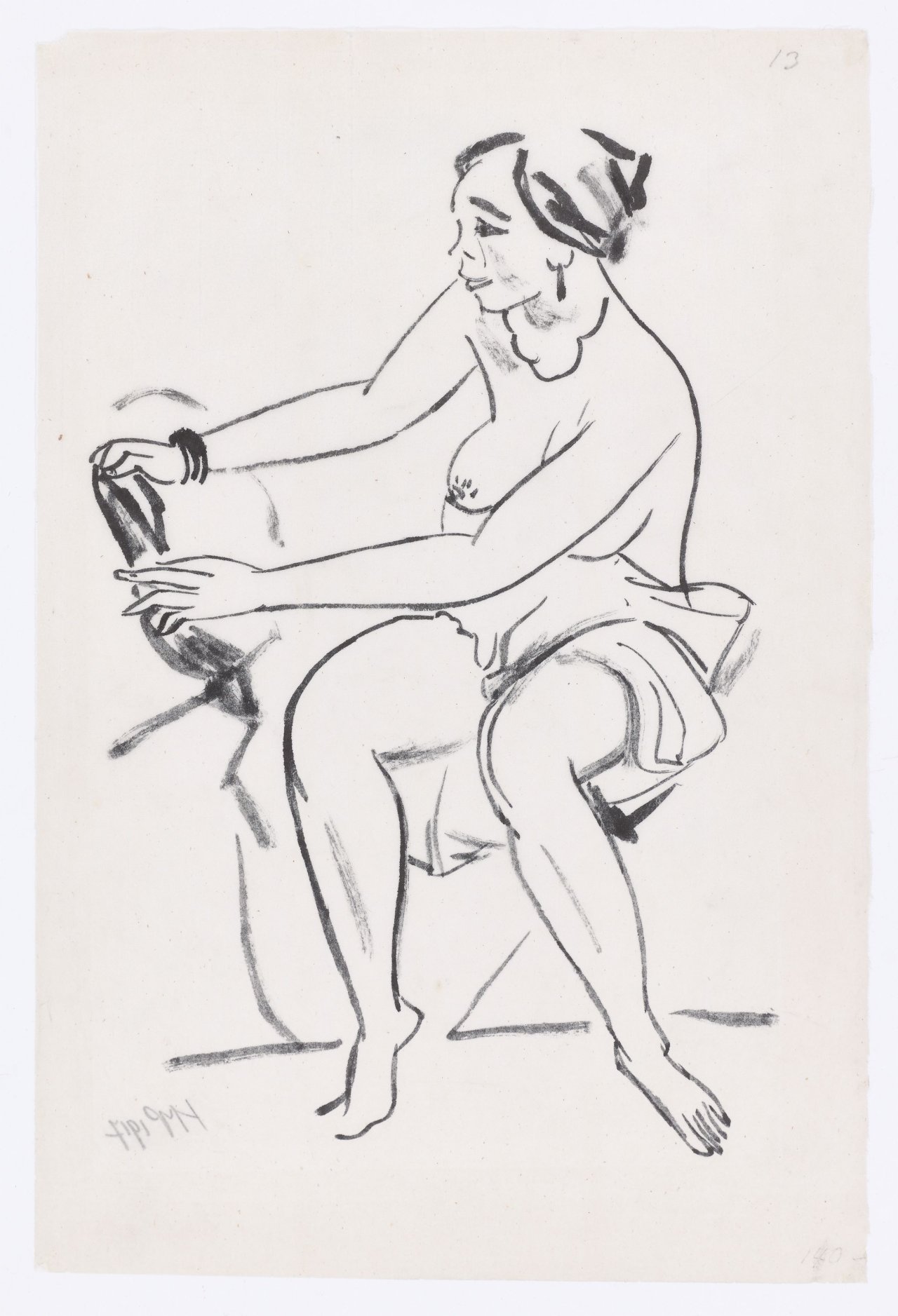 Auf diesem Bild ist das folgende Kunstwerk zu sehen: Max Pechstein. Sitzender Akt. 1917.