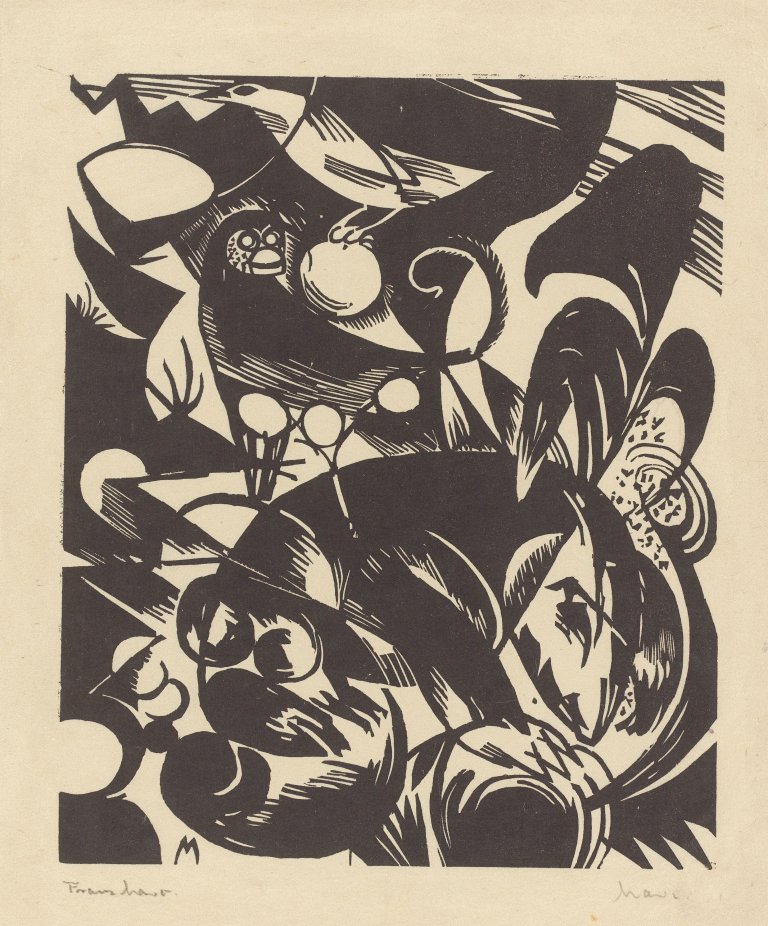 Auf diesem Bild ist das folgende Kunstwerk zu sehen: Franz Marc. „Schöpfungsgeschichte I“. 1914.