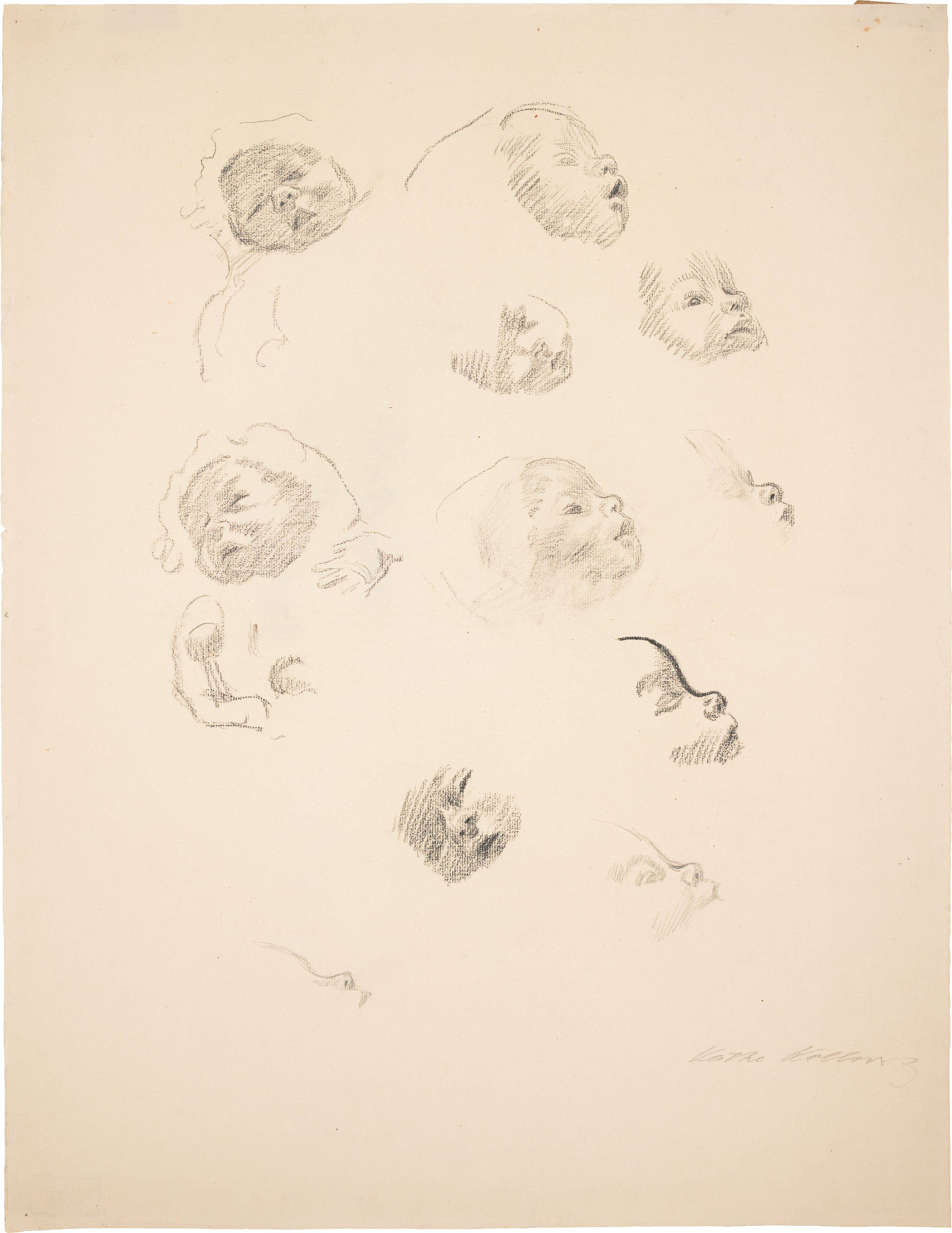 This picture shows the following artwork: Käthe Kollwitz. Head studies of an infant. 1920s.