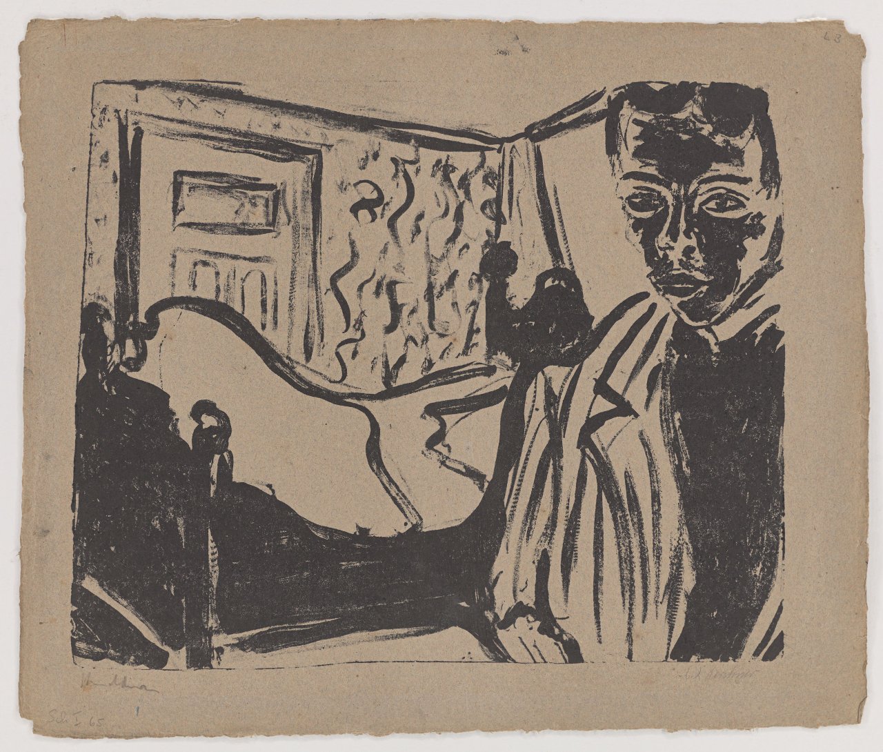 Auf diesem Bild ist das folgende Kunstwerk zu sehen: Ernst Ludwig Kirchner. „Selbstportrait in Kammer“. 1907.