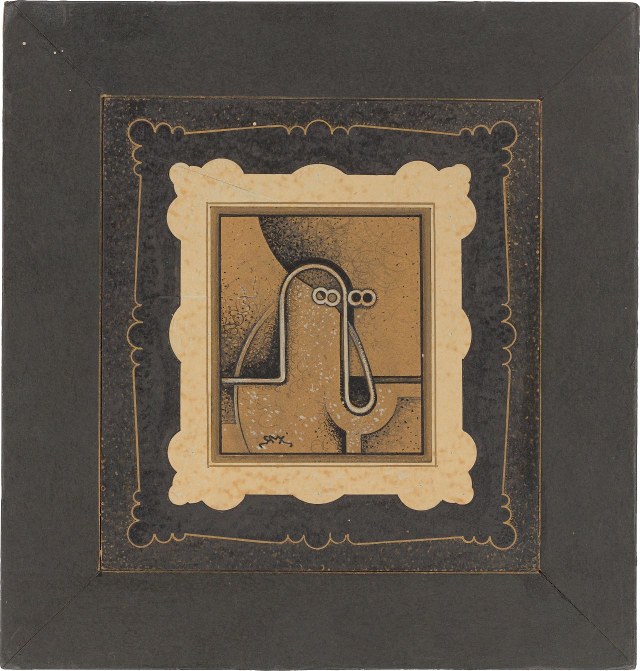 Auf diesem Bild ist das folgende Kunstwerk zu sehen: Robert Michel. „8-ung, echt Kunst, mehrfach eingerahmt“. 1955.