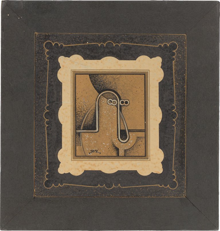 Auf diesem Bild ist das folgende Kunstwerk zu sehen: Robert Michel. „8-ung, echt Kunst, mehrfach eingerahmt“. 1955.