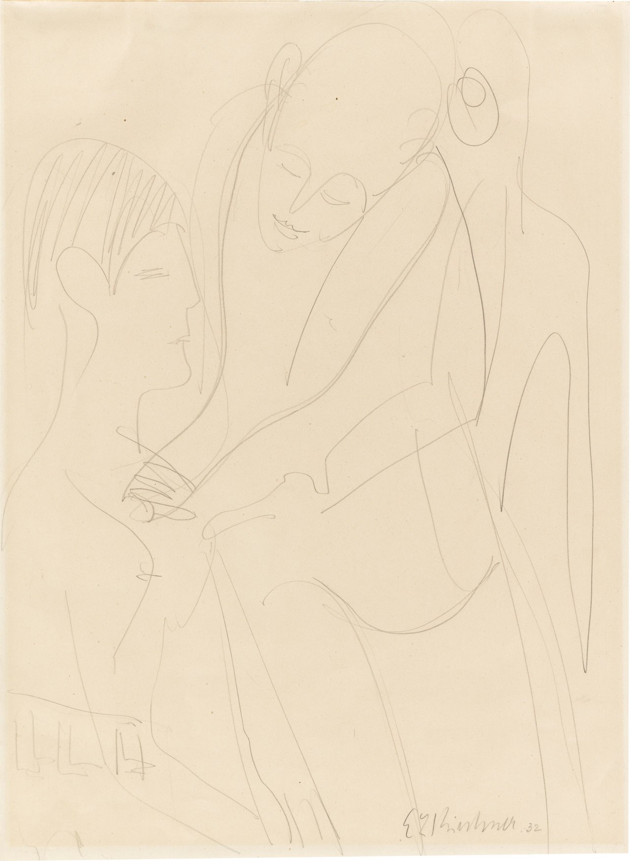 Auf diesem Bild ist das folgende Kunstwerk zu sehen: Ernst Ludwig Kirchner. Arzt untersucht Frau (Dr. Bauer und Erna Kirchner?). 1932.