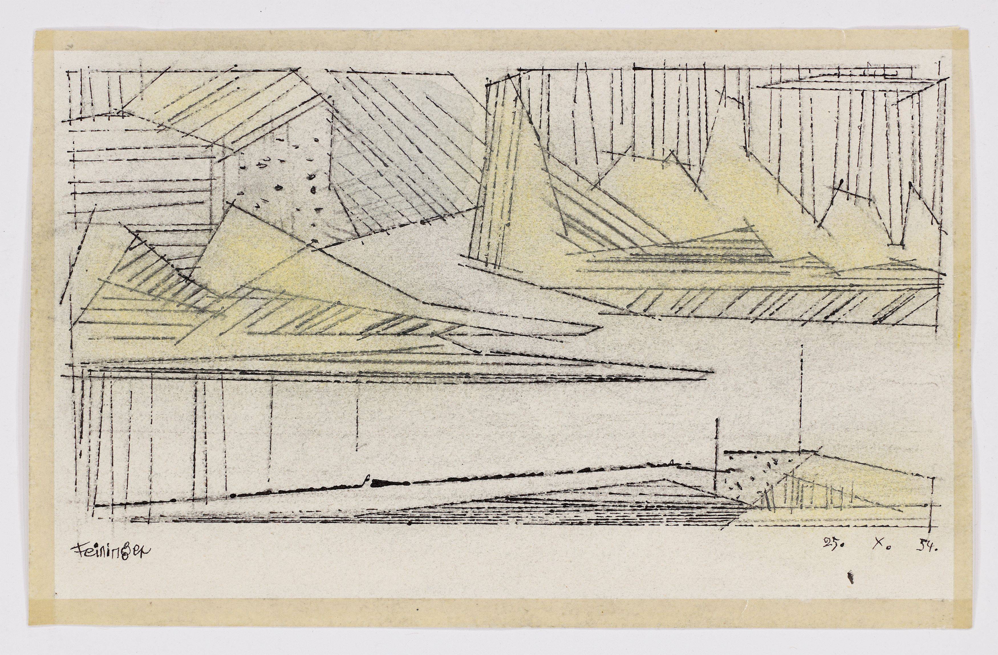This picture shows the following artwork: Lyonel Feininger. River landscape. 1954.