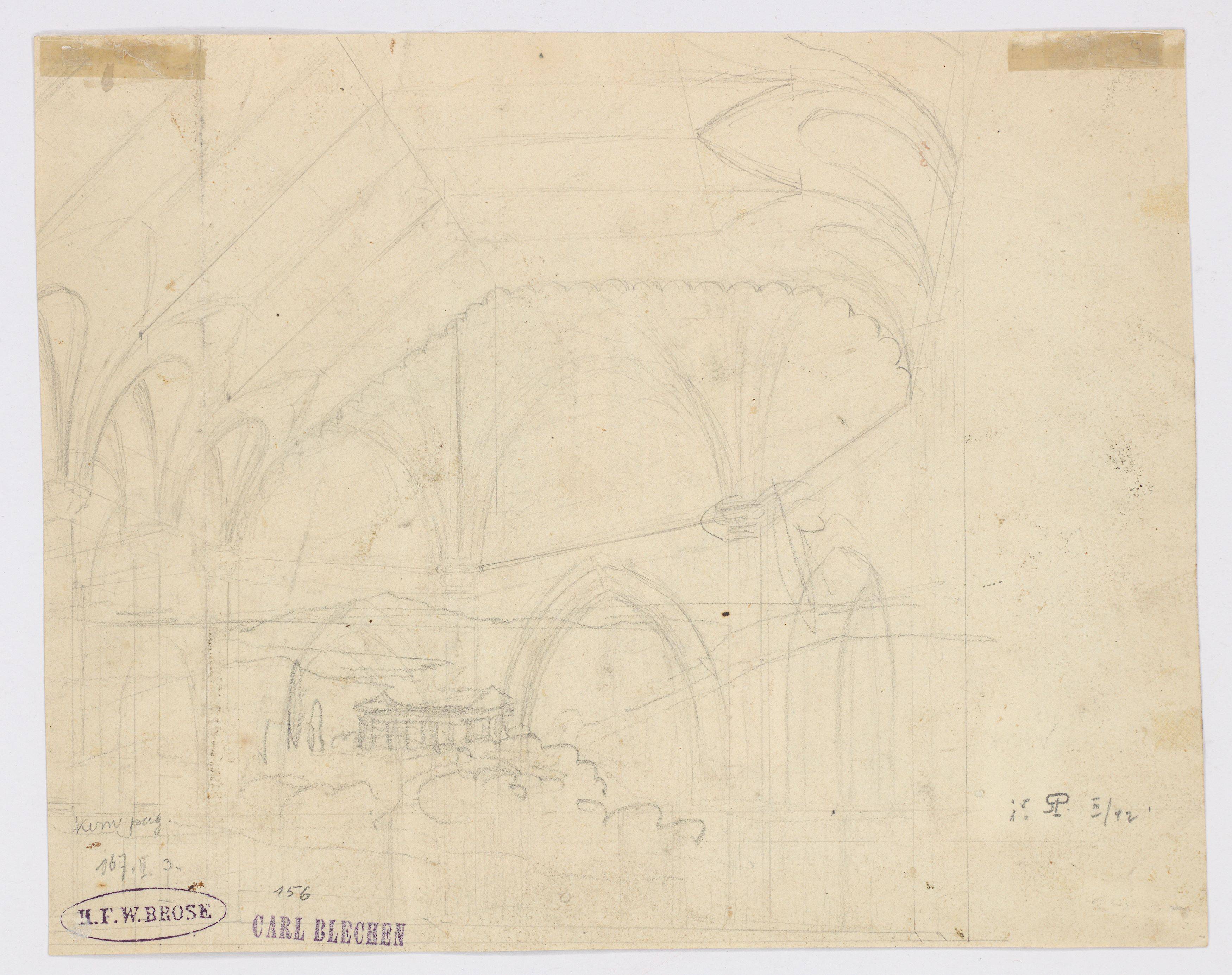 Auf diesem Bild ist das folgende Kunstwerk zu sehen: Carl Blechen. „Gotische Kirchenruine im Walde“. 1820er-Jahre.