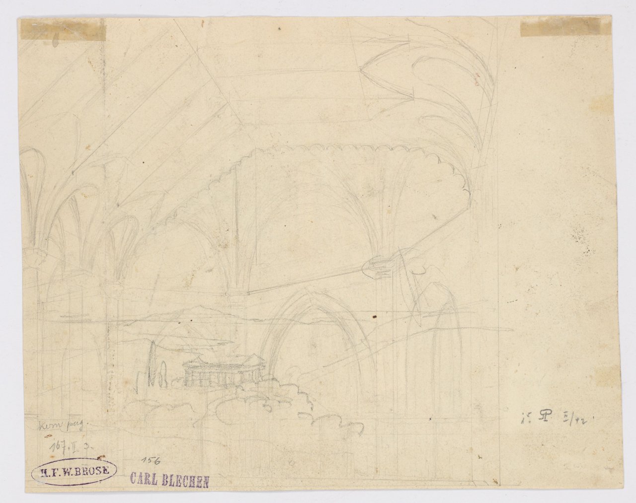 Auf diesem Bild ist das folgende Kunstwerk zu sehen: Carl Blechen. „Gotische Kirchenruine im Walde“. 1820er-Jahre.