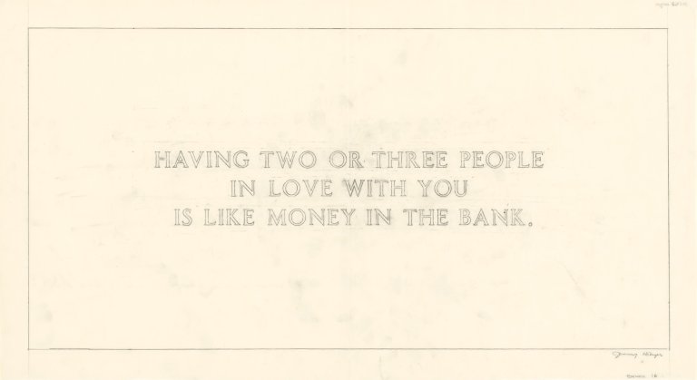 Auf diesem Bild ist das folgende Kunstwerk zu sehen: Jenny Holzer. „The Living Series: Having two or three people in love with you... (BENCH 18)“. 1980-82.