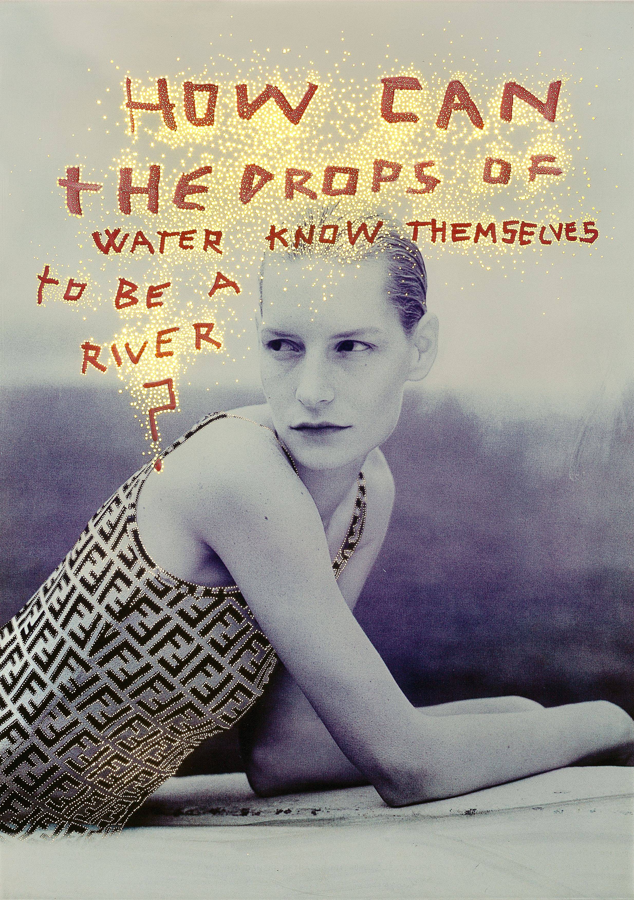 This picture shows the following artwork: Daniele Buetti. Light box # 87. How can the Drops of Water know themselves to be a River?. 2002.