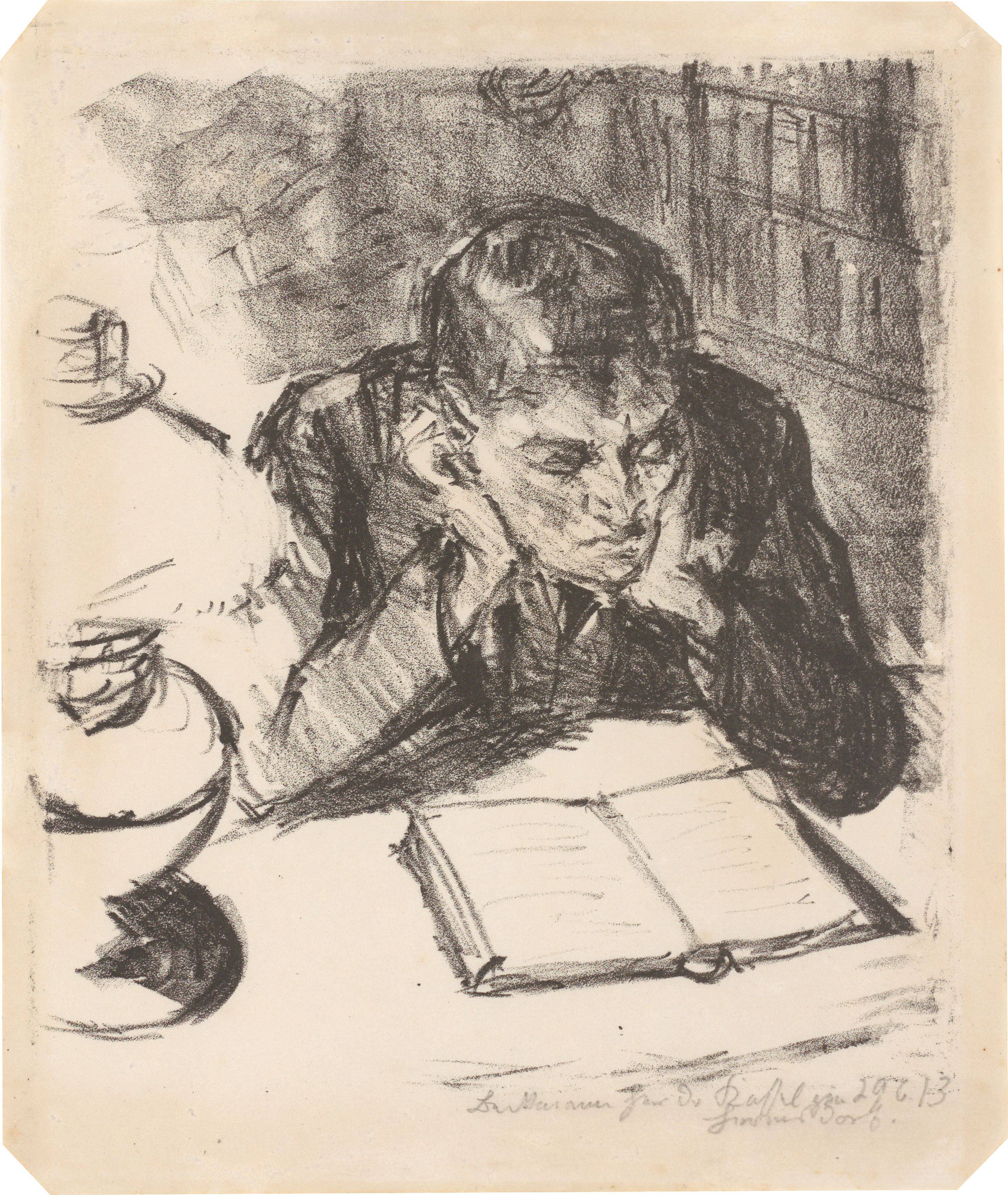 Auf diesem Bild ist das folgende Kunstwerk zu sehen: Max Beckmann. „Lesender Mann II (Selbstbildnis)“. 1912.